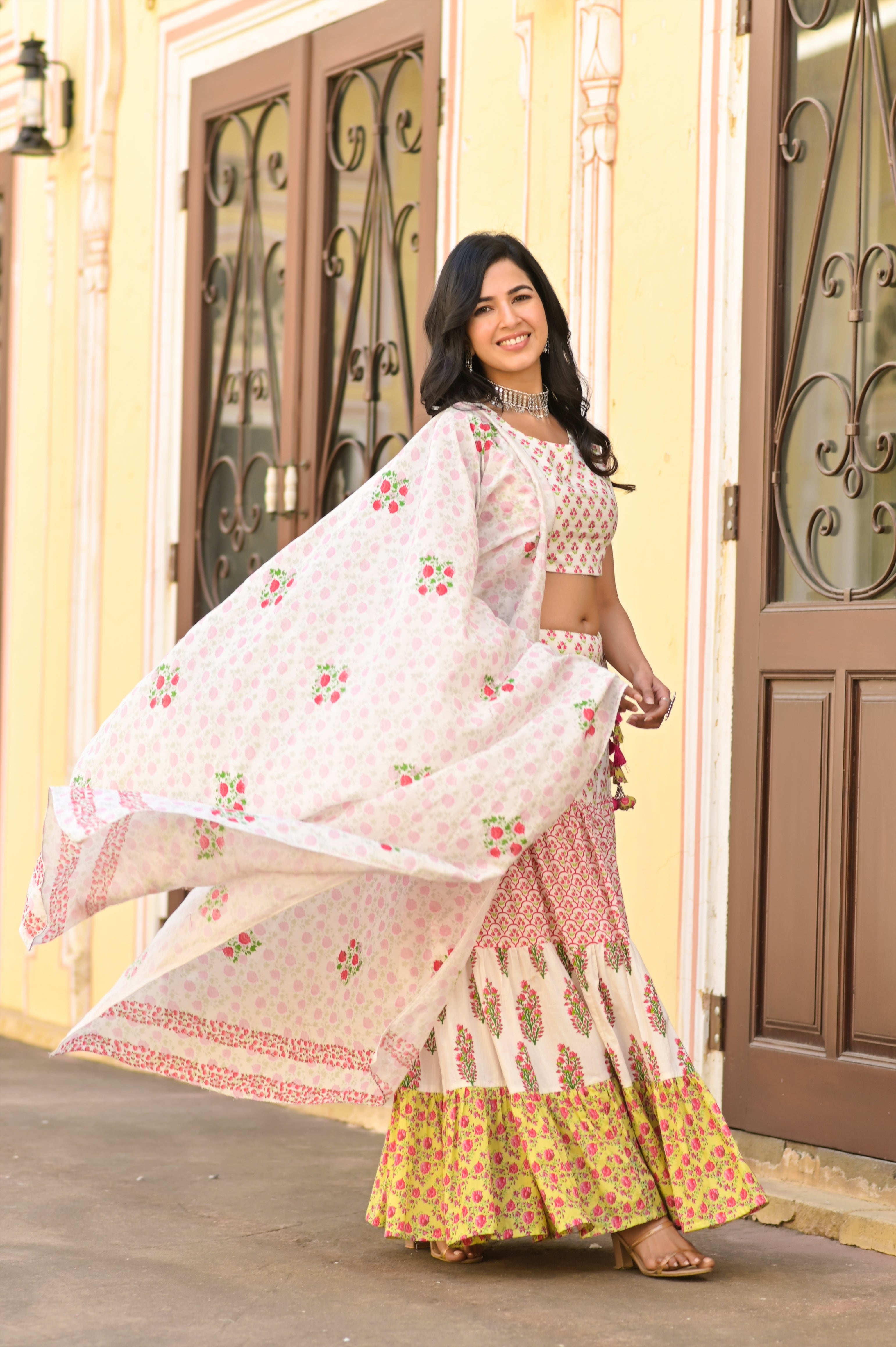 White Tier Bouquet Lehenga