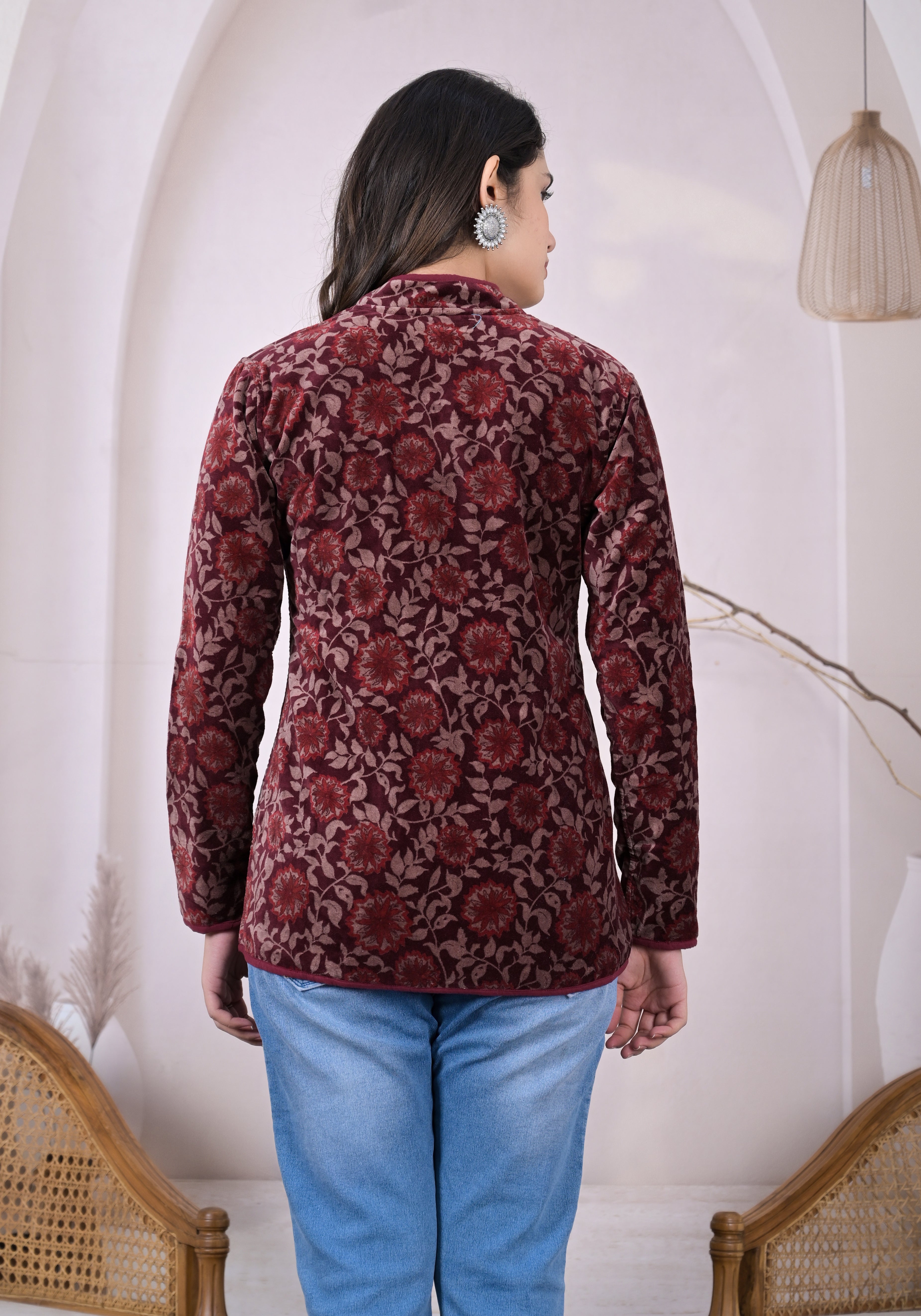 Rosy Velvet Full Sleeve Jacket