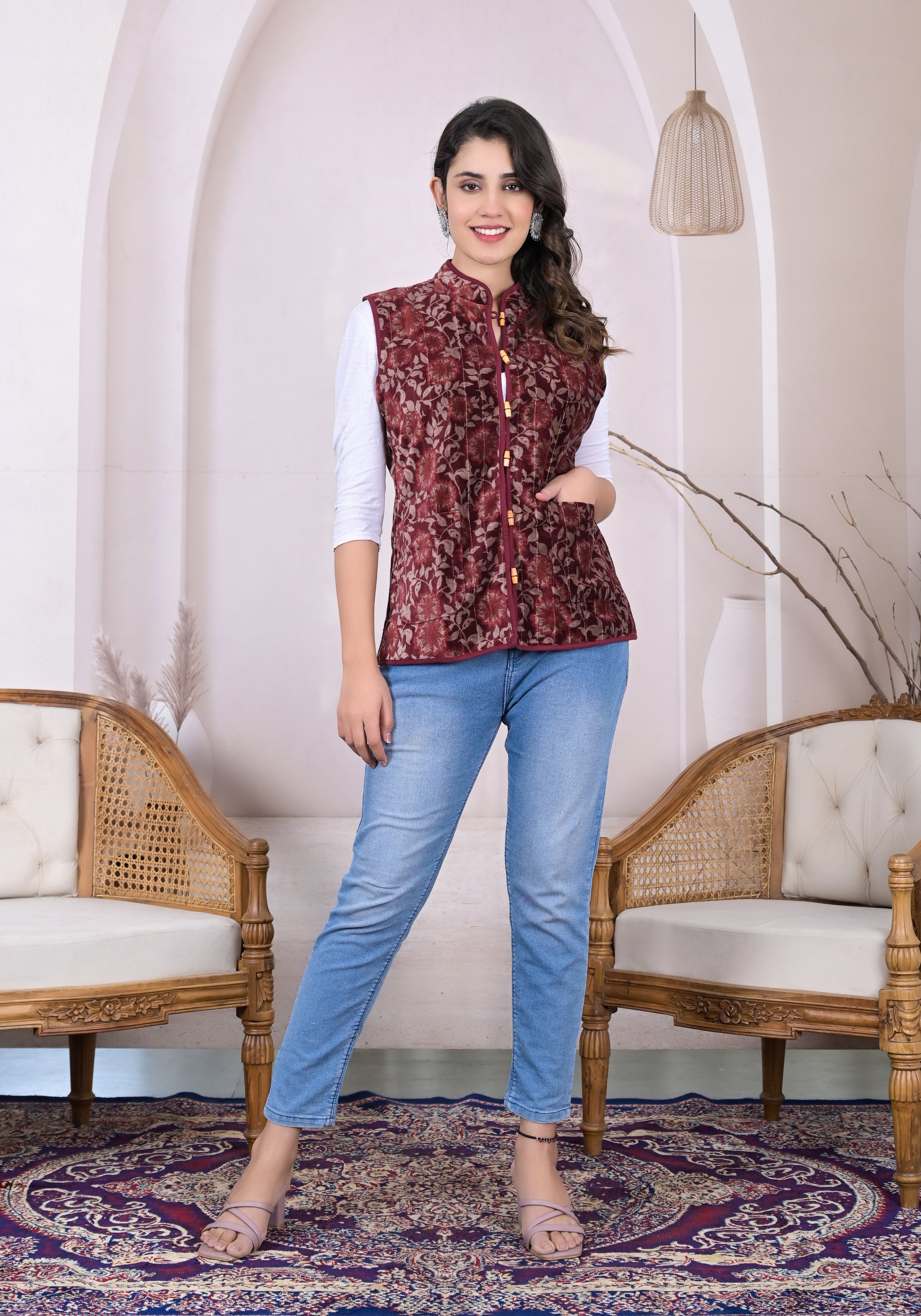 Rosy Velvet Sleeveless Jacket