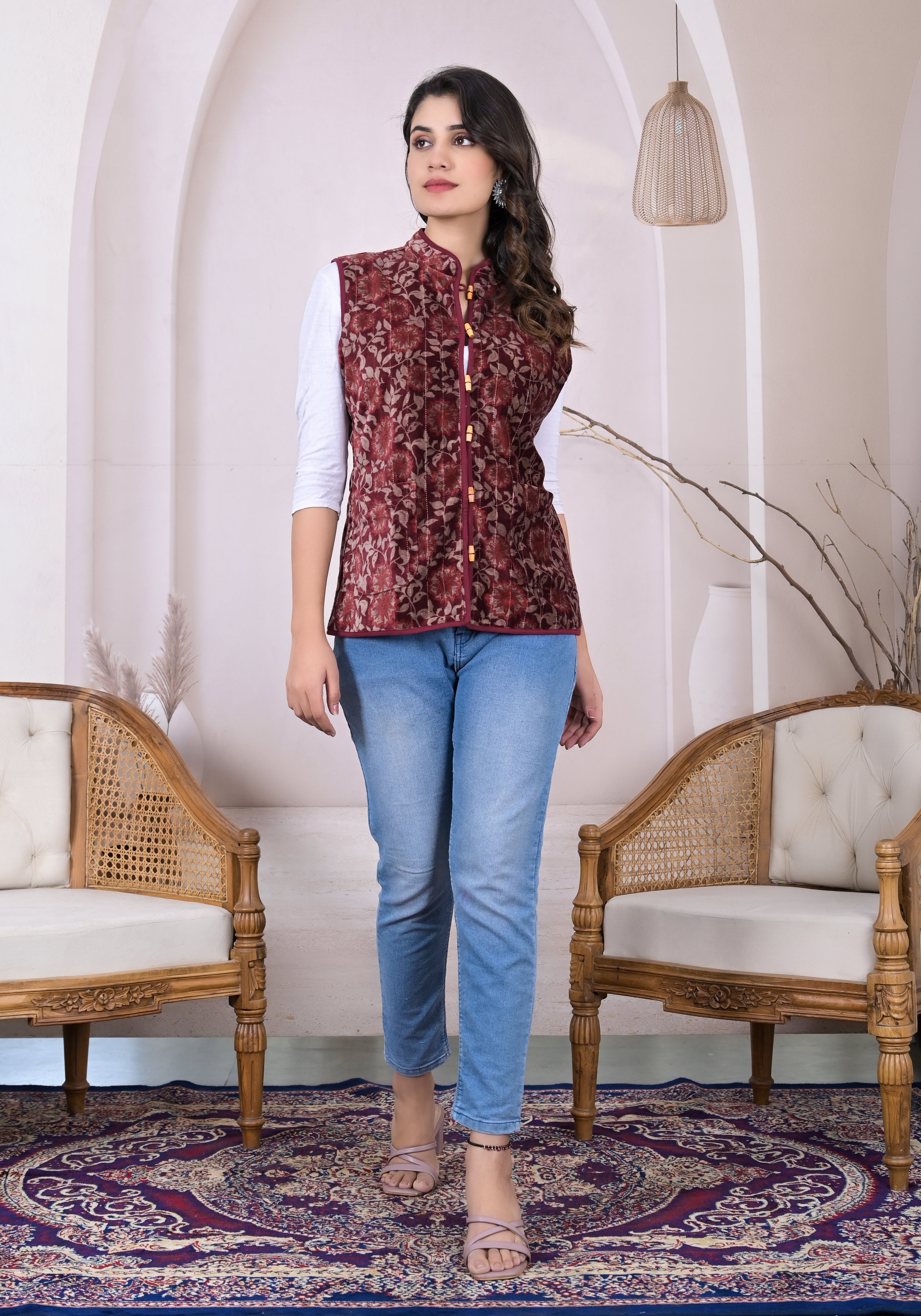 Rosy Velvet Sleeveless Jacket