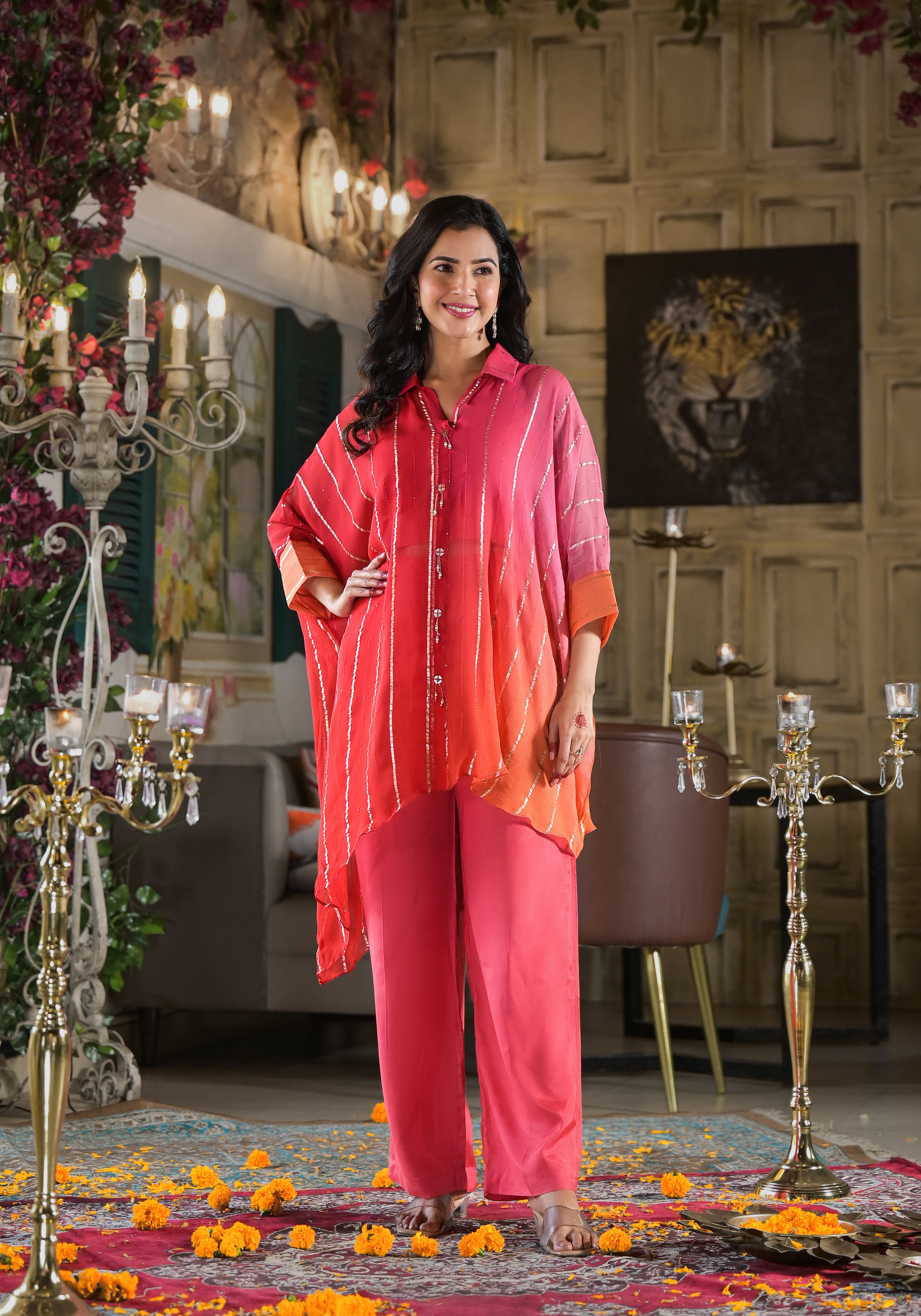 Karwachauth Special Chinon Kaftan Set-3PCS