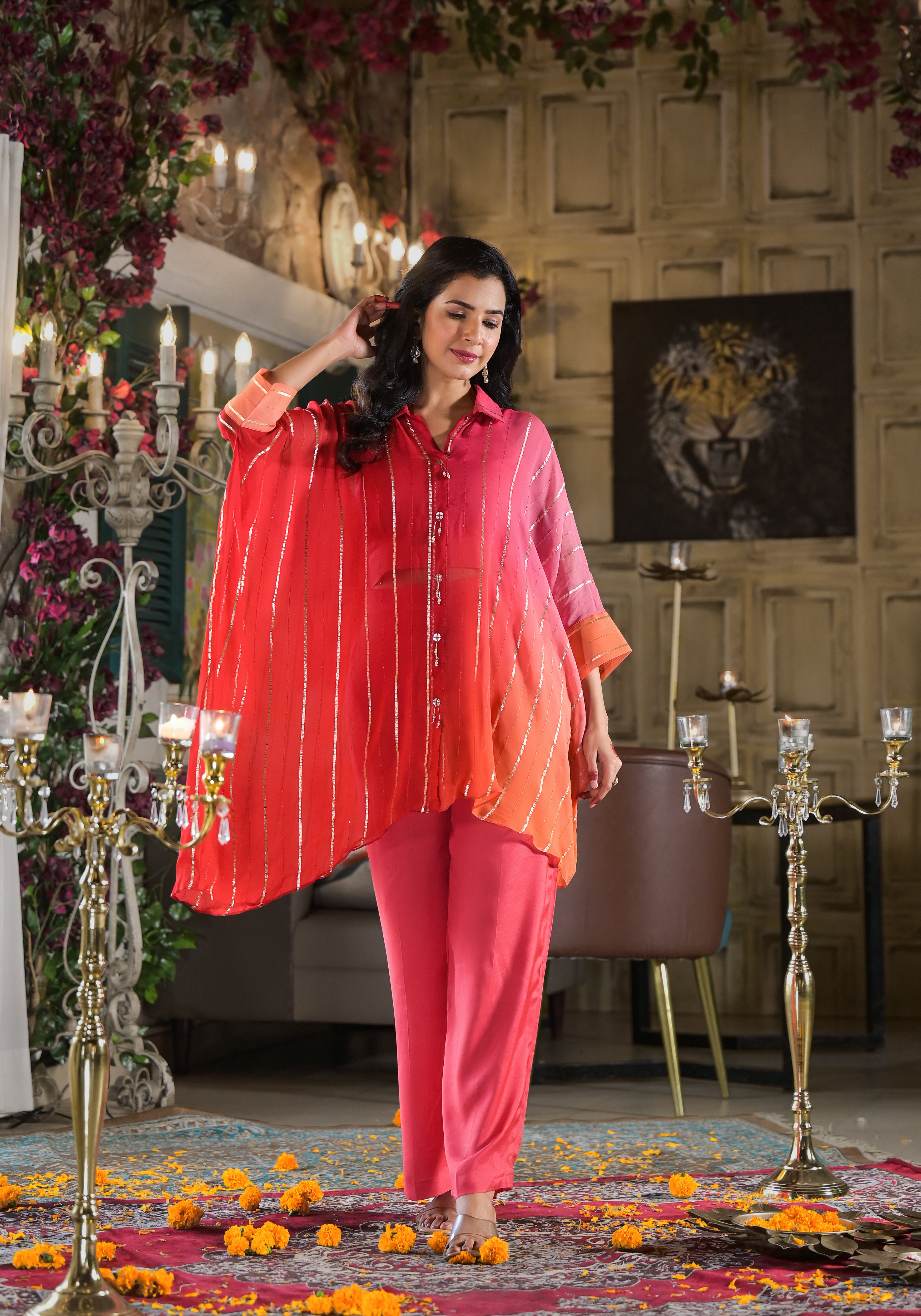 Karwachauth Special Chinon Kaftan Set-3PCS