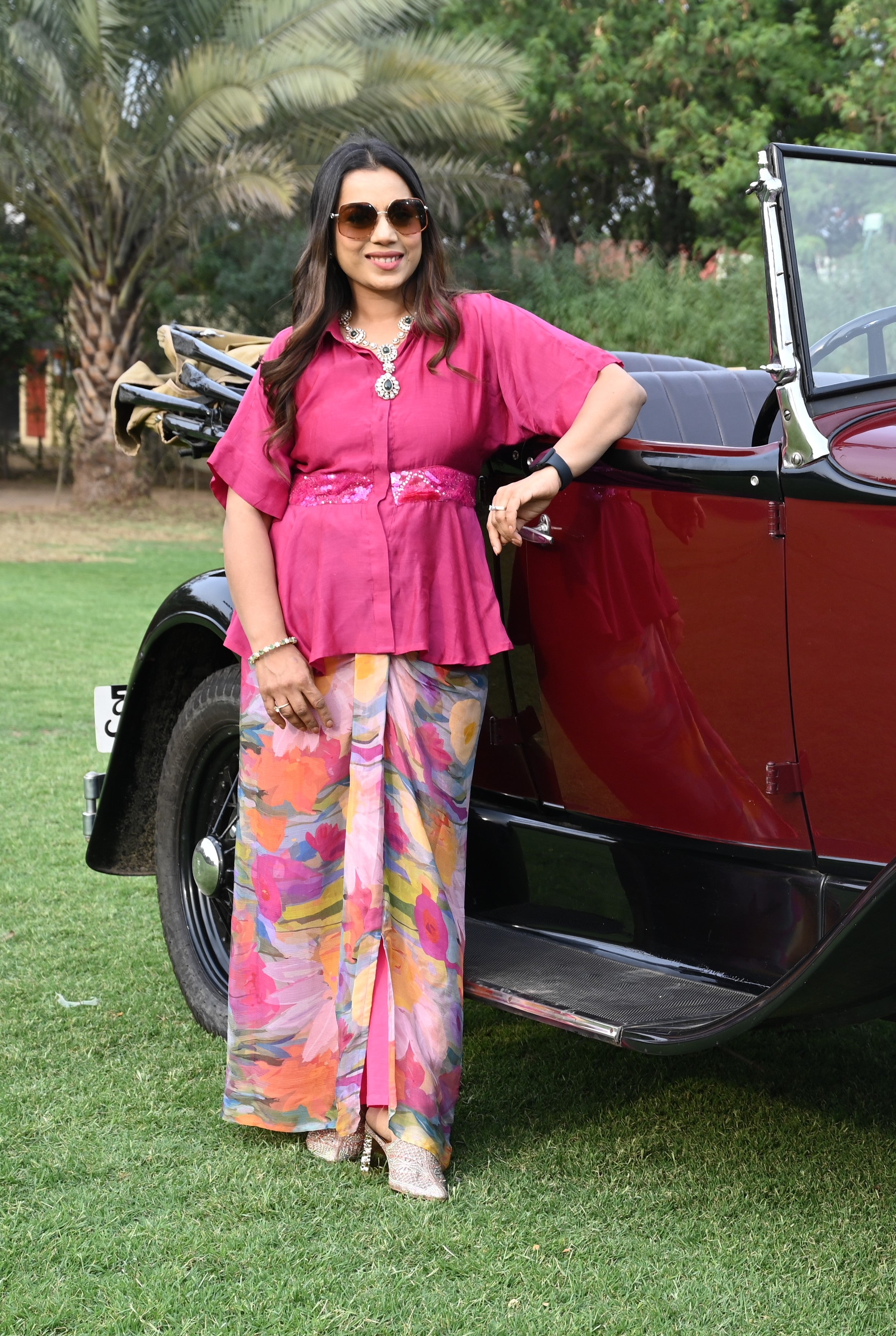 embellished peplum top with dhoti skirt
