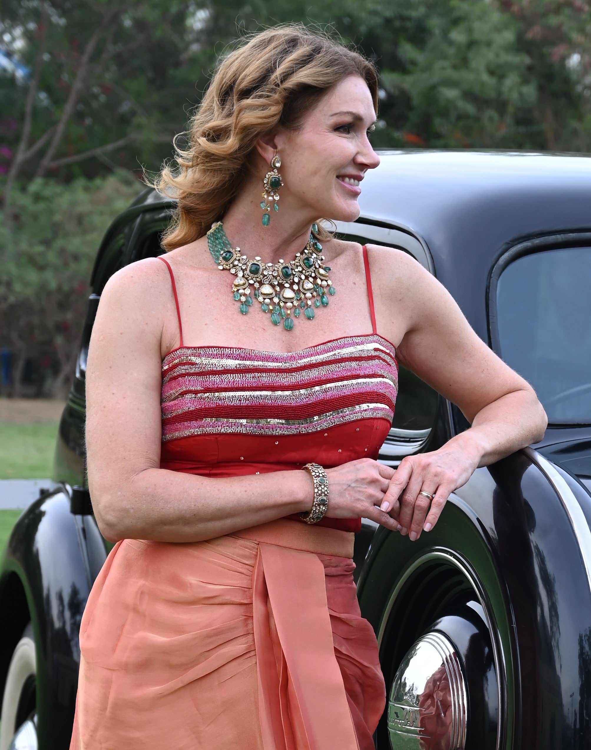 embellished top with dhoti skirt
