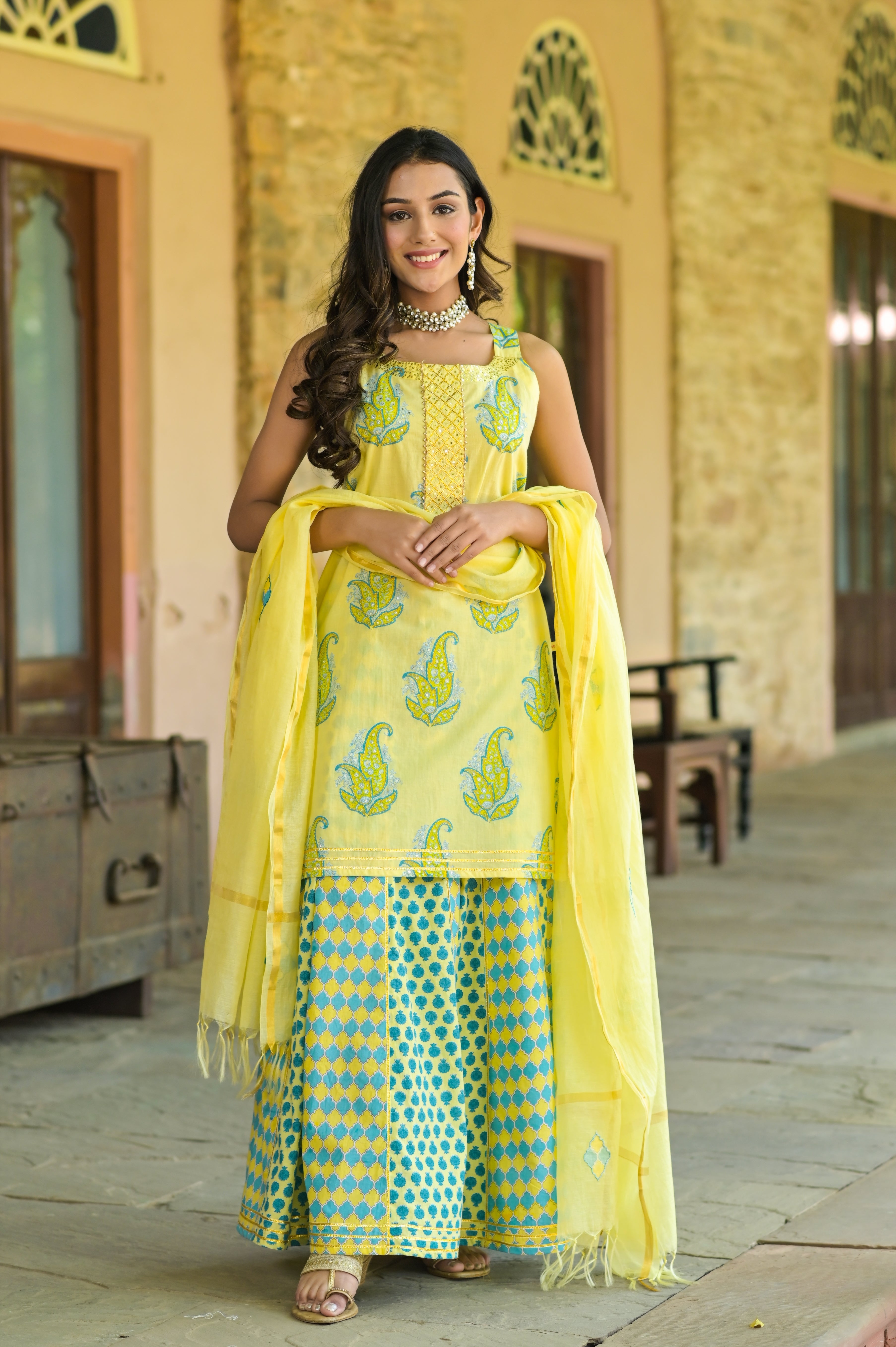 Turkish Kurta Sharara Set- 3pcs