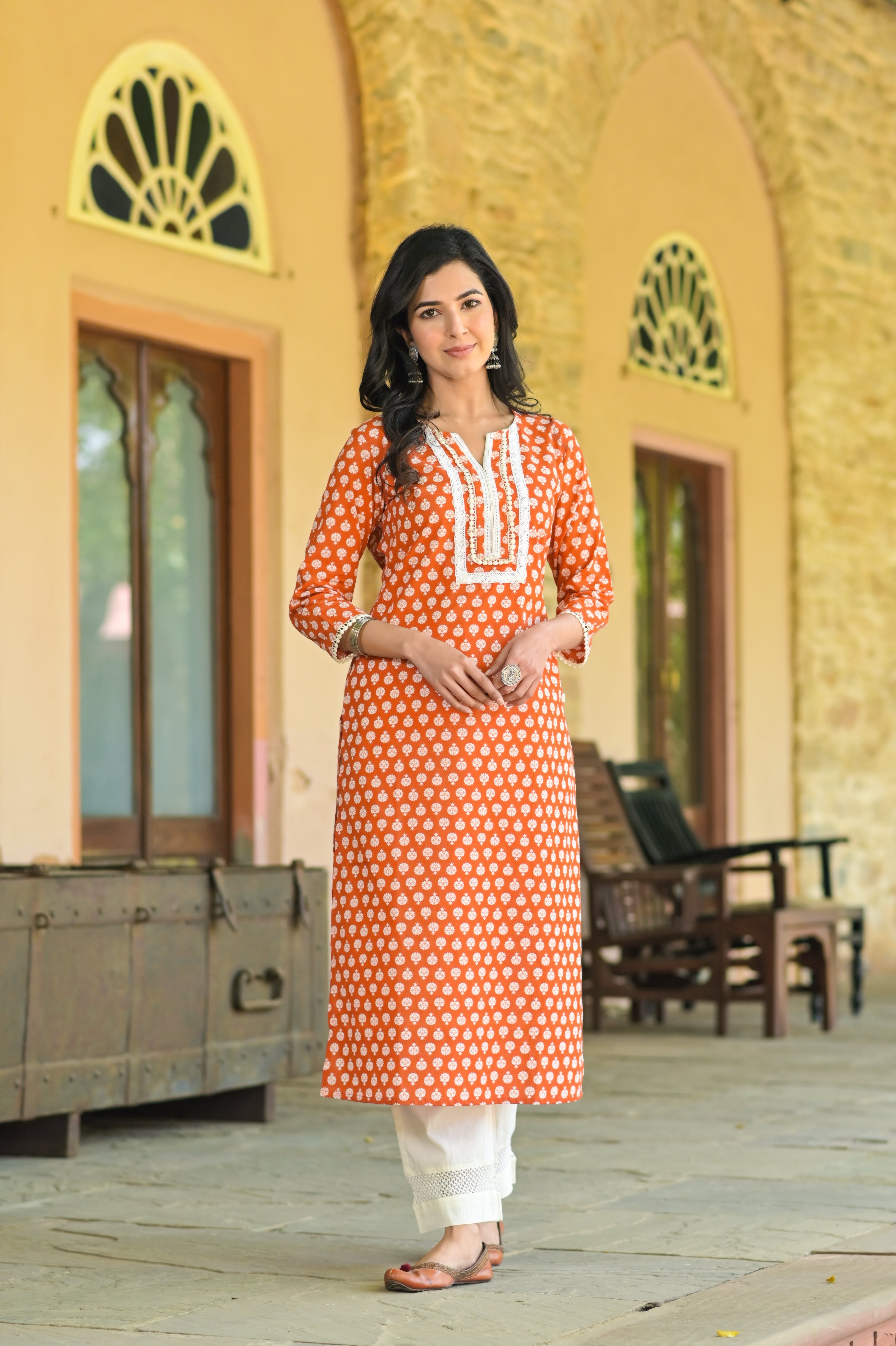Rustic Lace Kurta Set  -3pcs