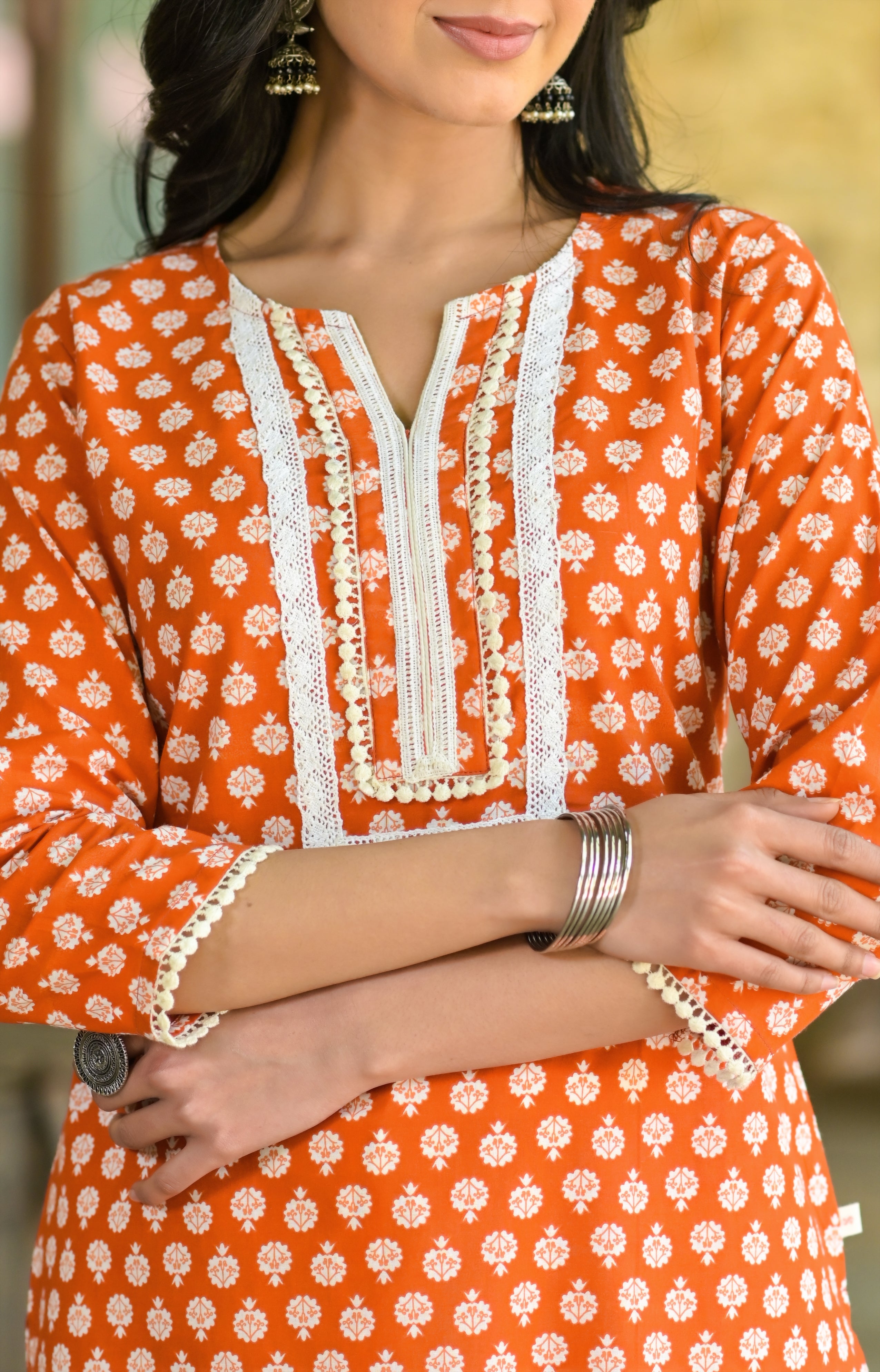 Rustic Lace Kurta Set  -3pcs