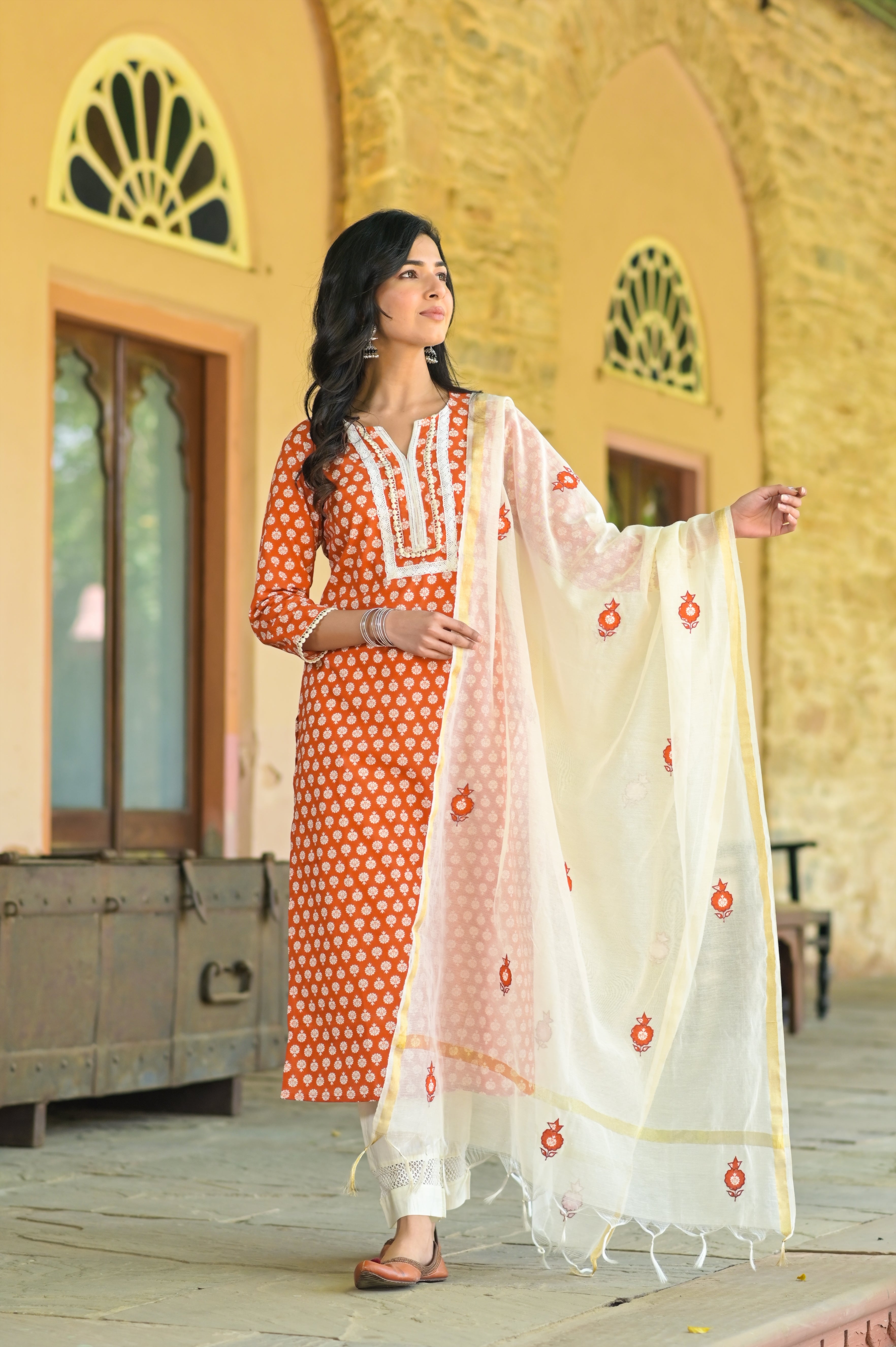 Rustic Lace Kurta Set  -3pcs