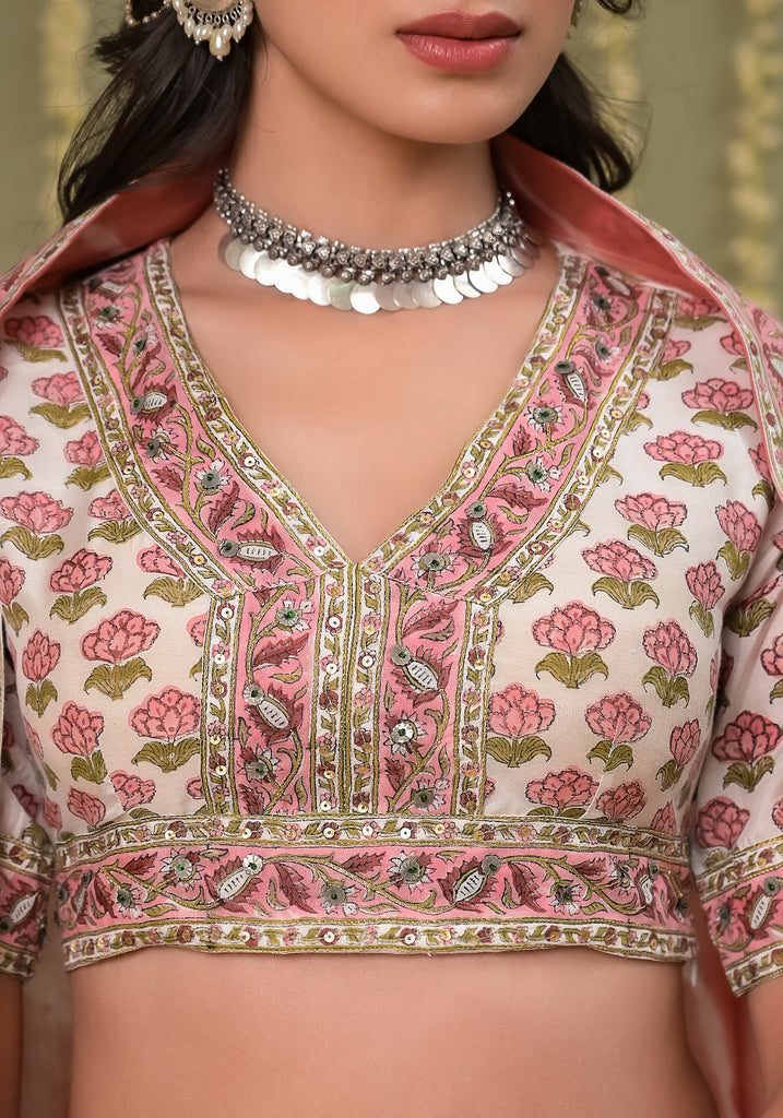 Pegaam Block Print  Lehenga Set-3pcs