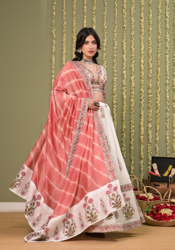 Pegaam Block Print  Lehenga Set-3pcs