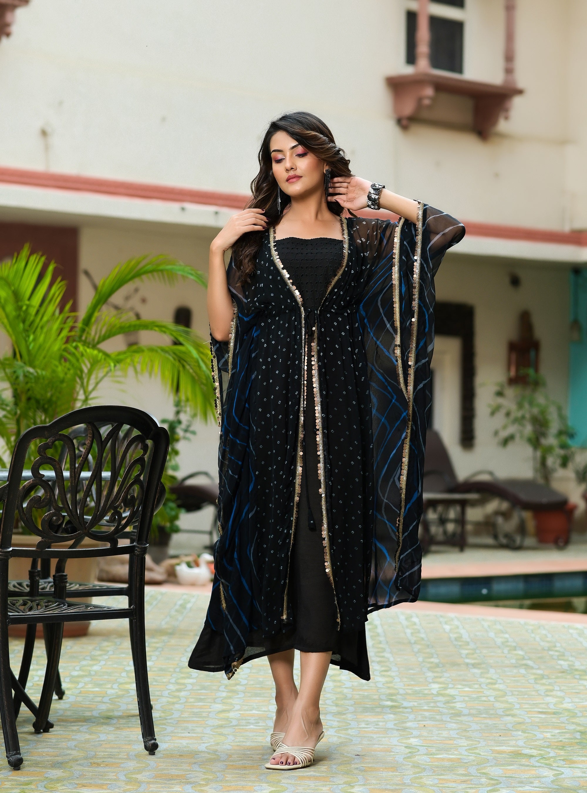 Black Chiffon Kaftan Set