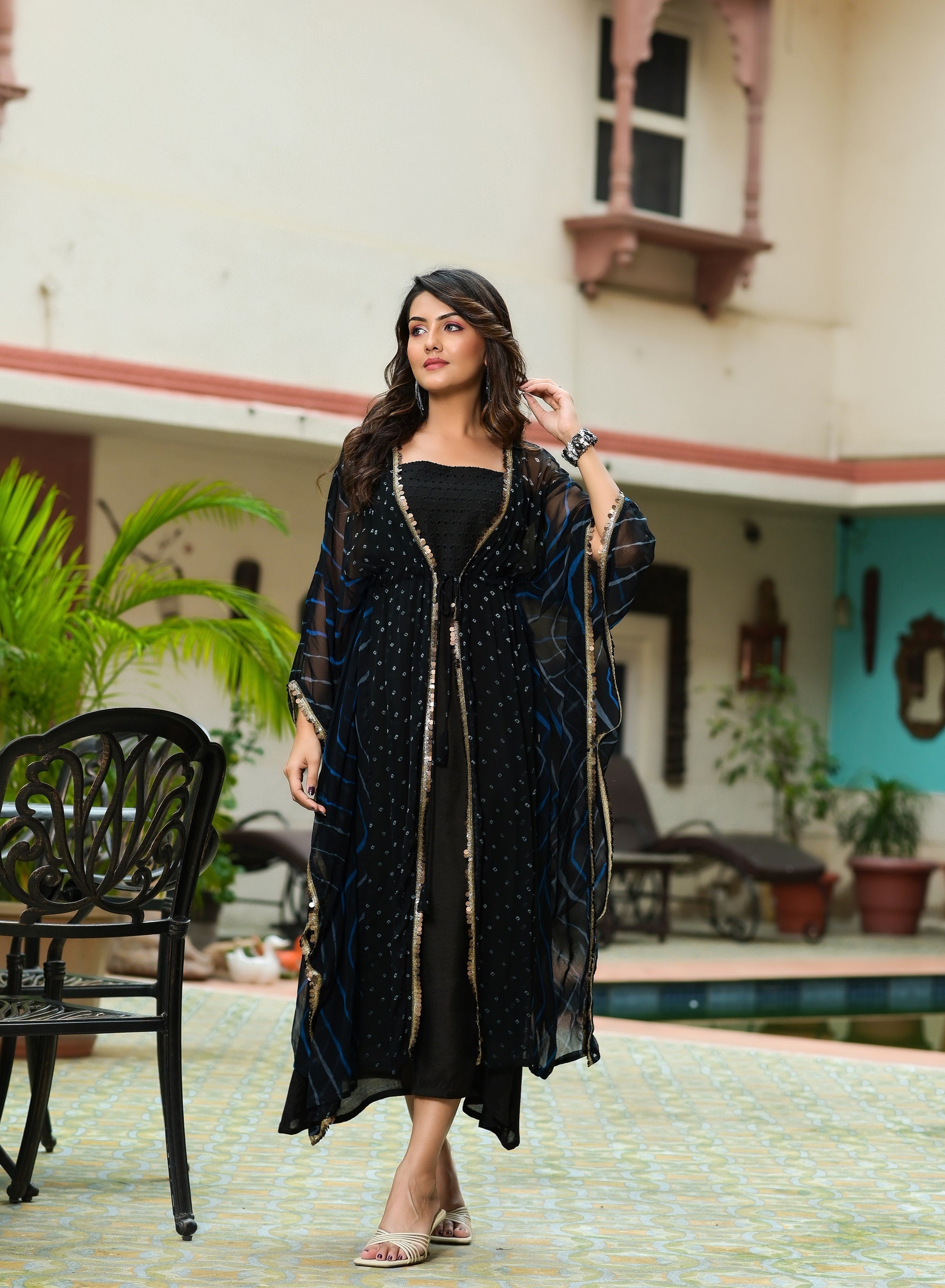 Black Chiffon Kaftan Set