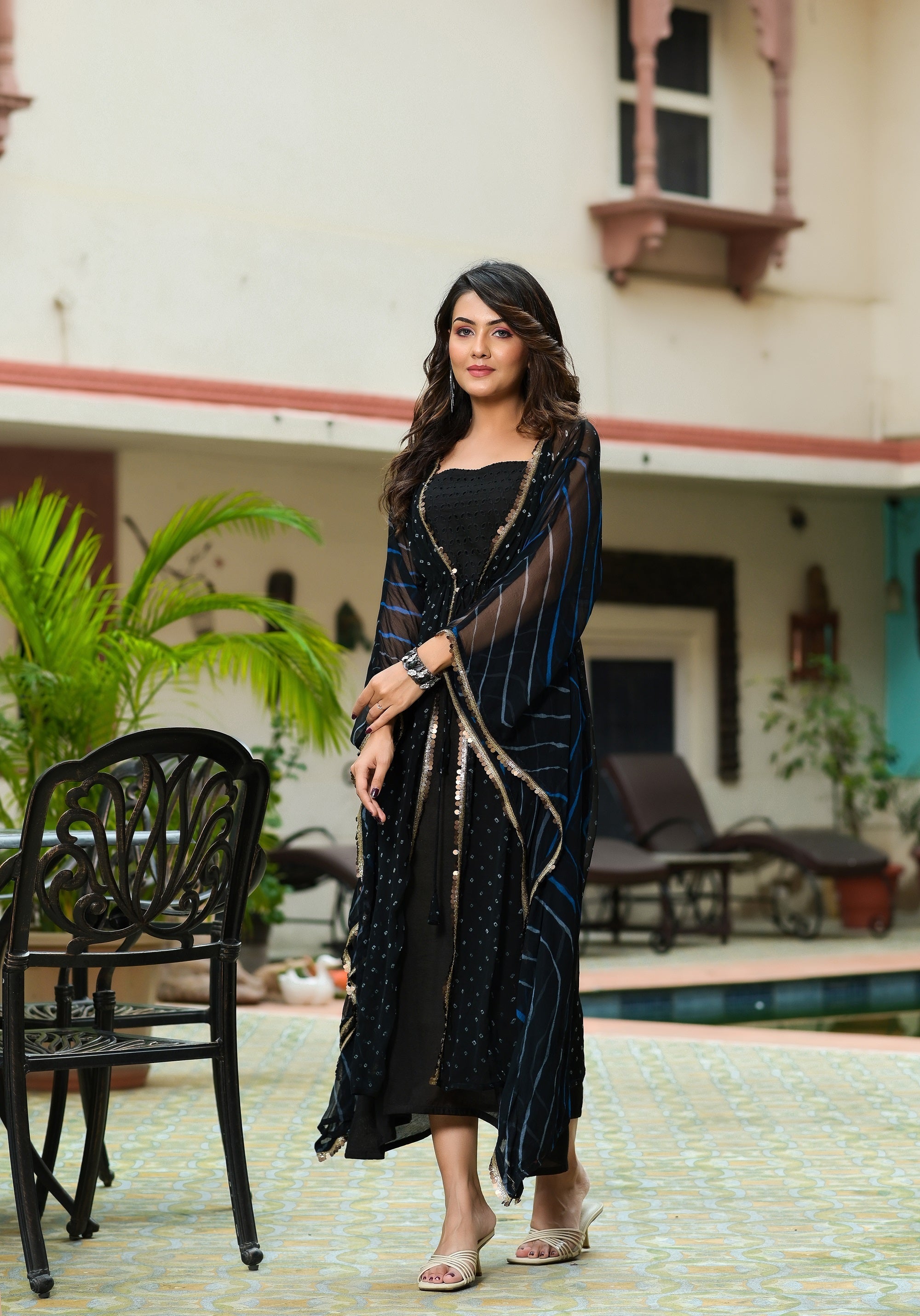 Black Chiffon Kaftan Set