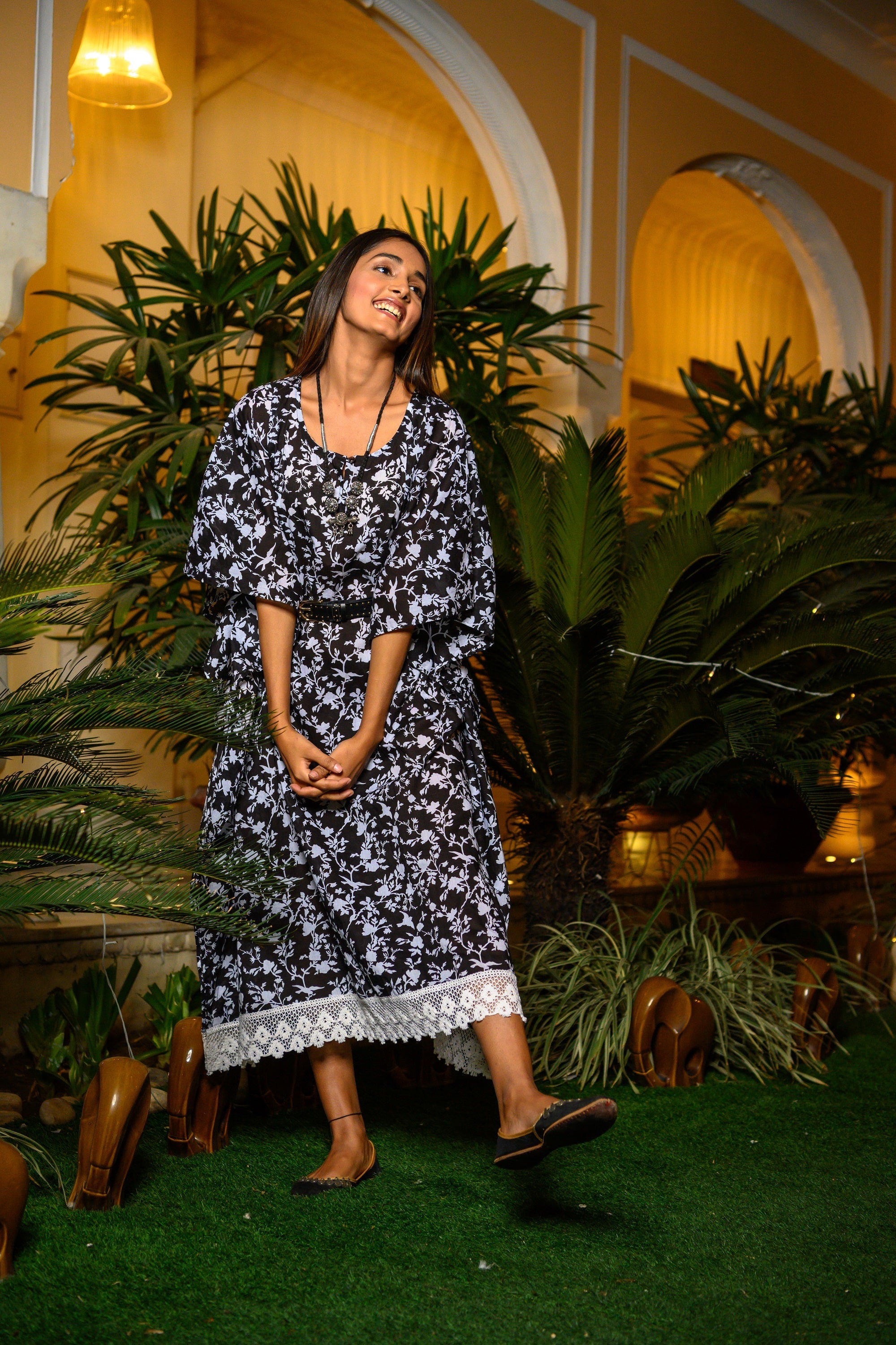 Black Floral Kaftan