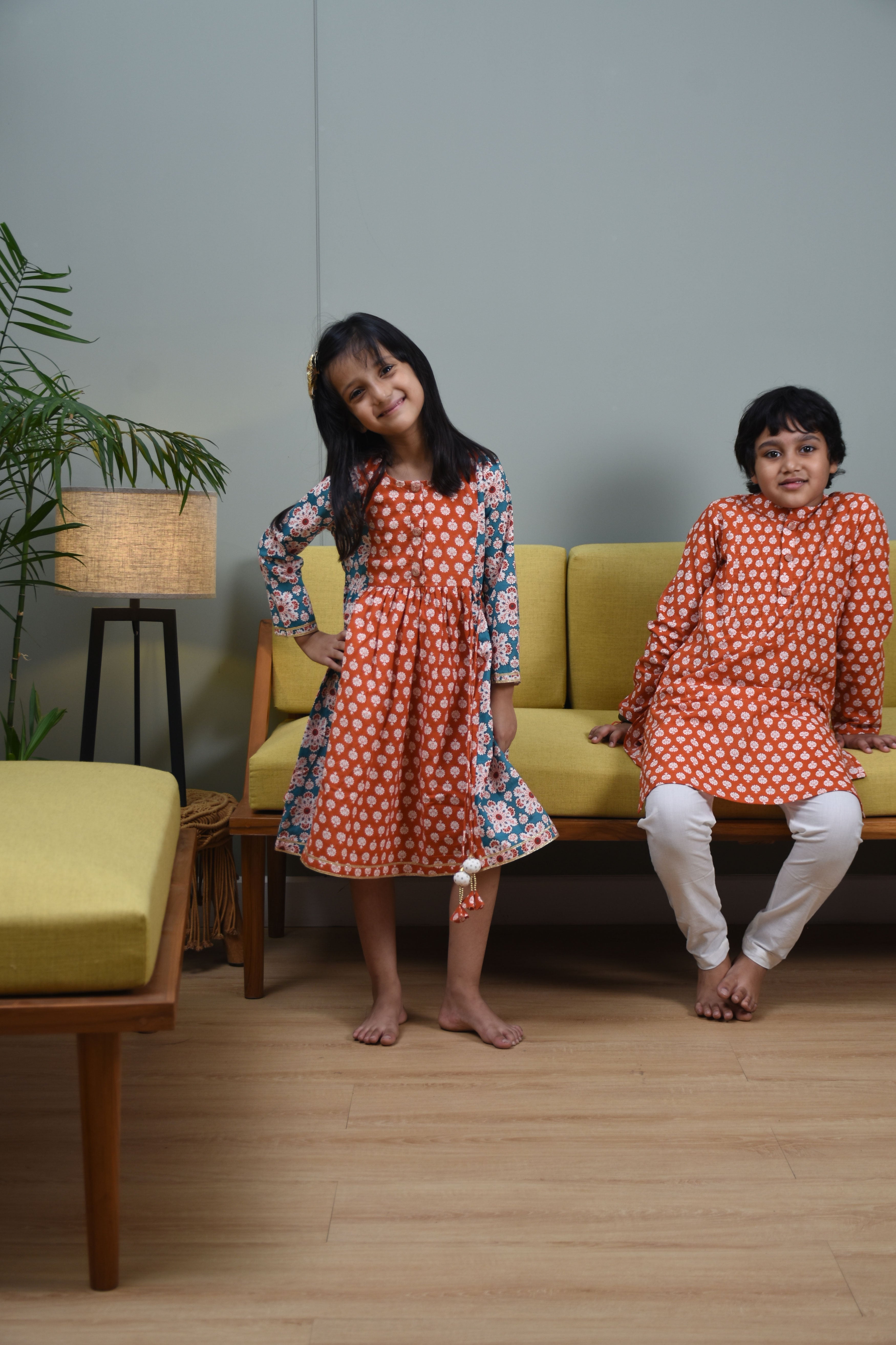 Rust Buti Kurta