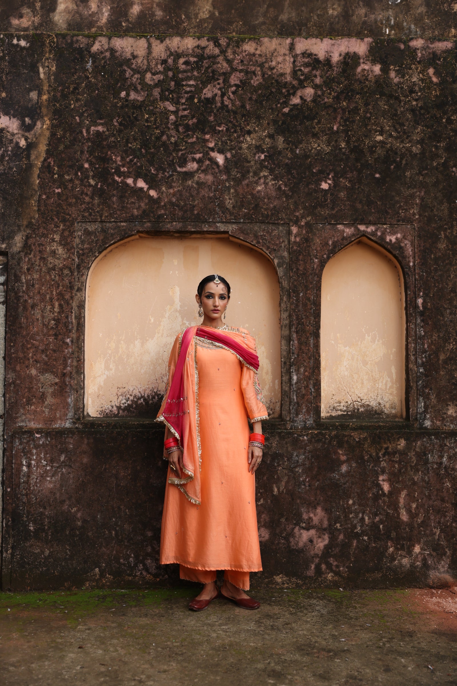 Peach Paisley Kurta Set