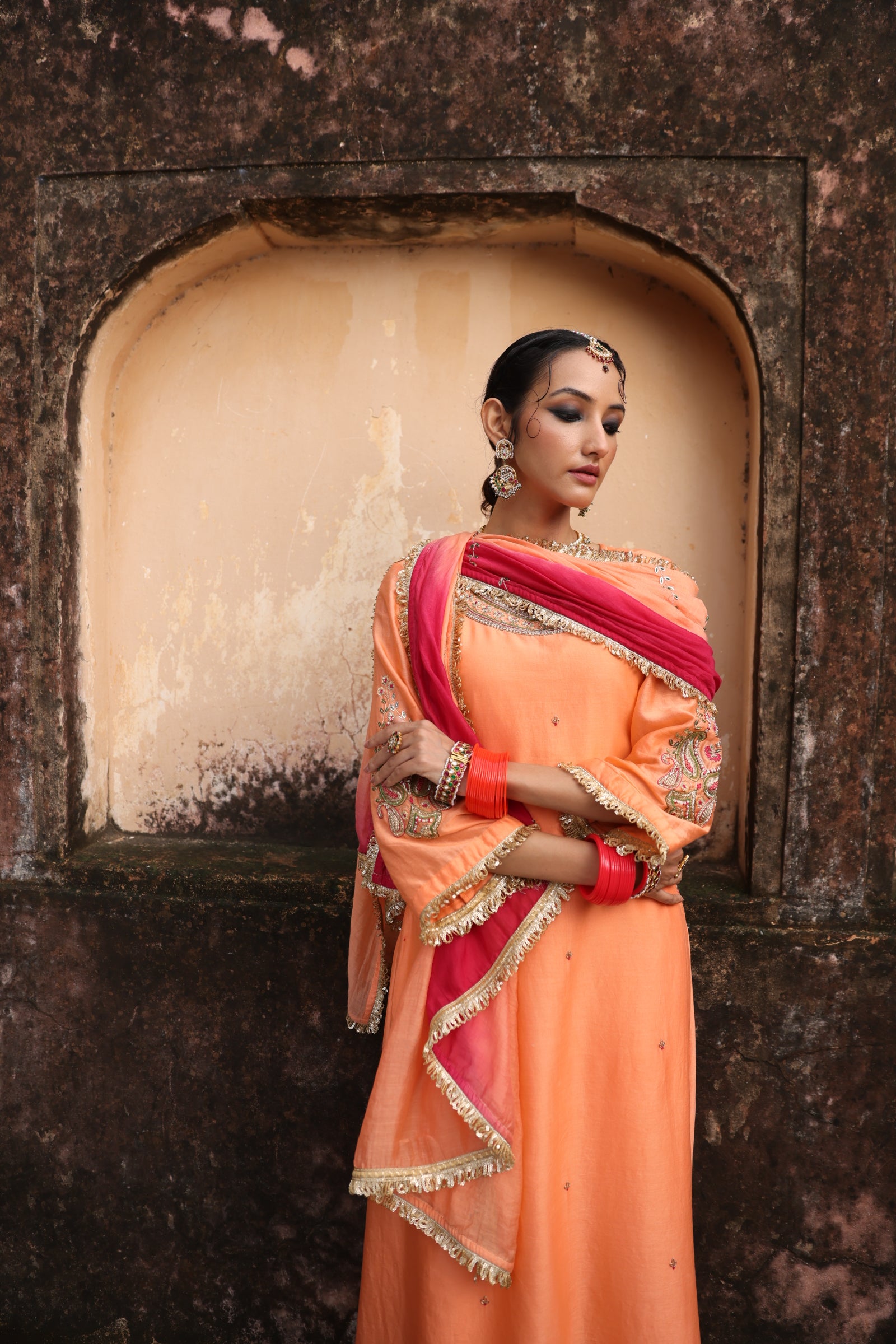 Peach Paisley Kurta Set