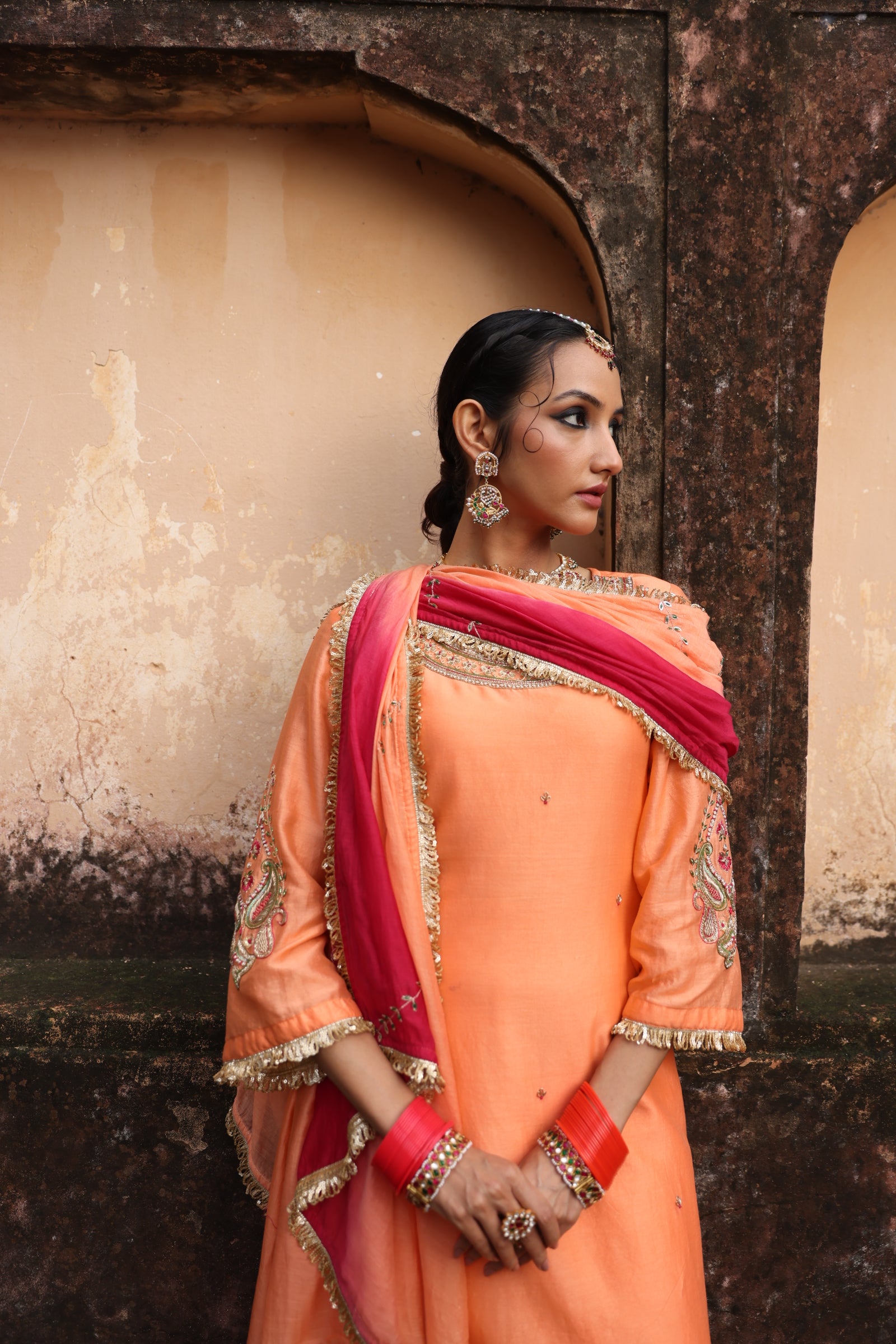 Peach Paisley Kurta Set