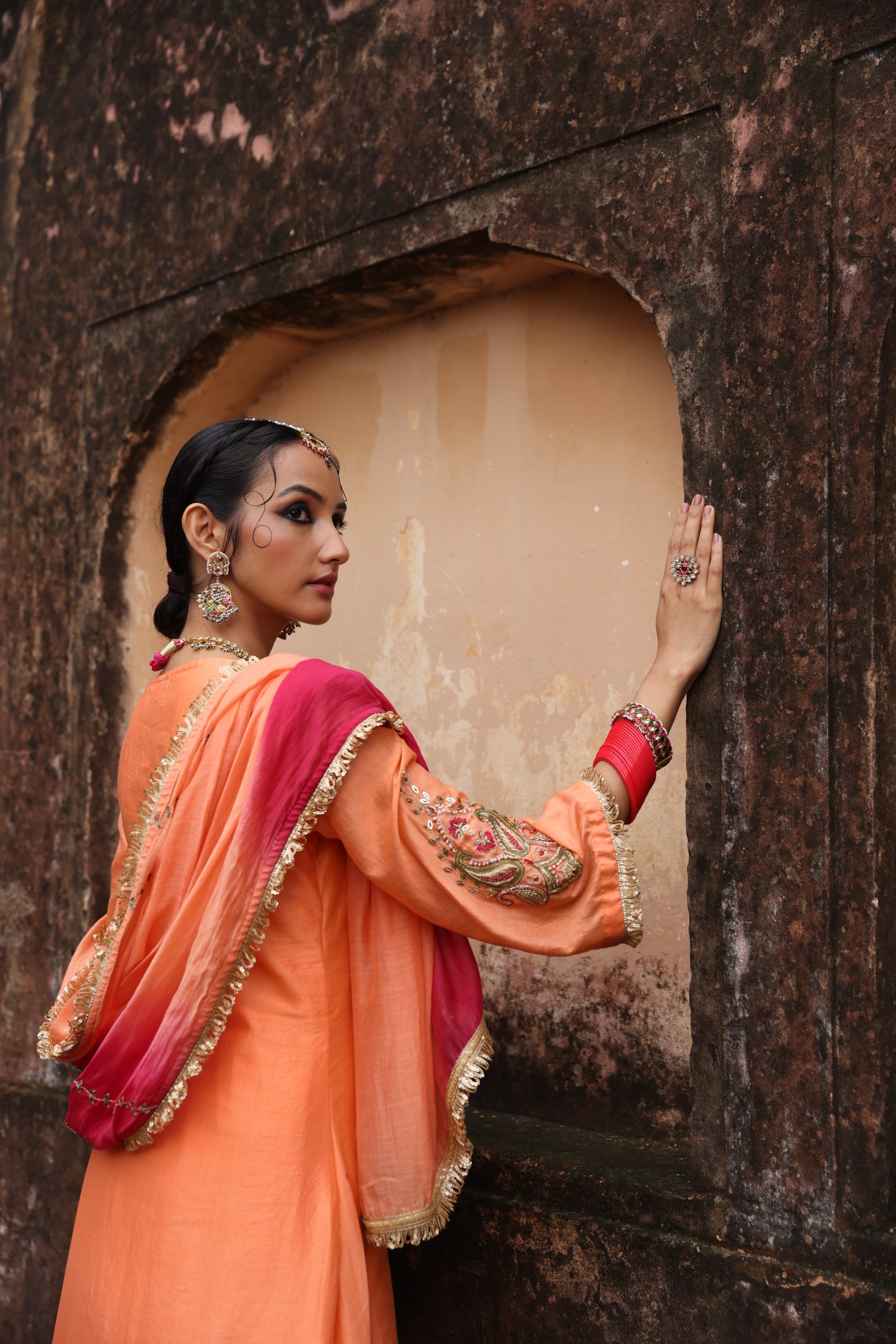 Peach Paisley Kurta Set