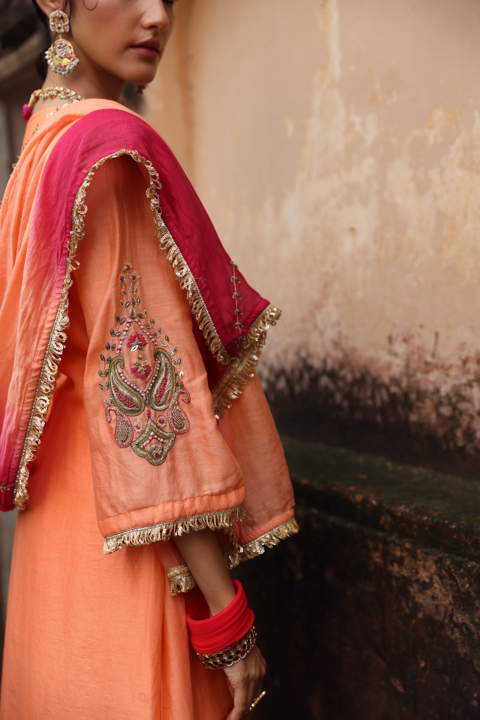 Peach Paisley Kurta Set