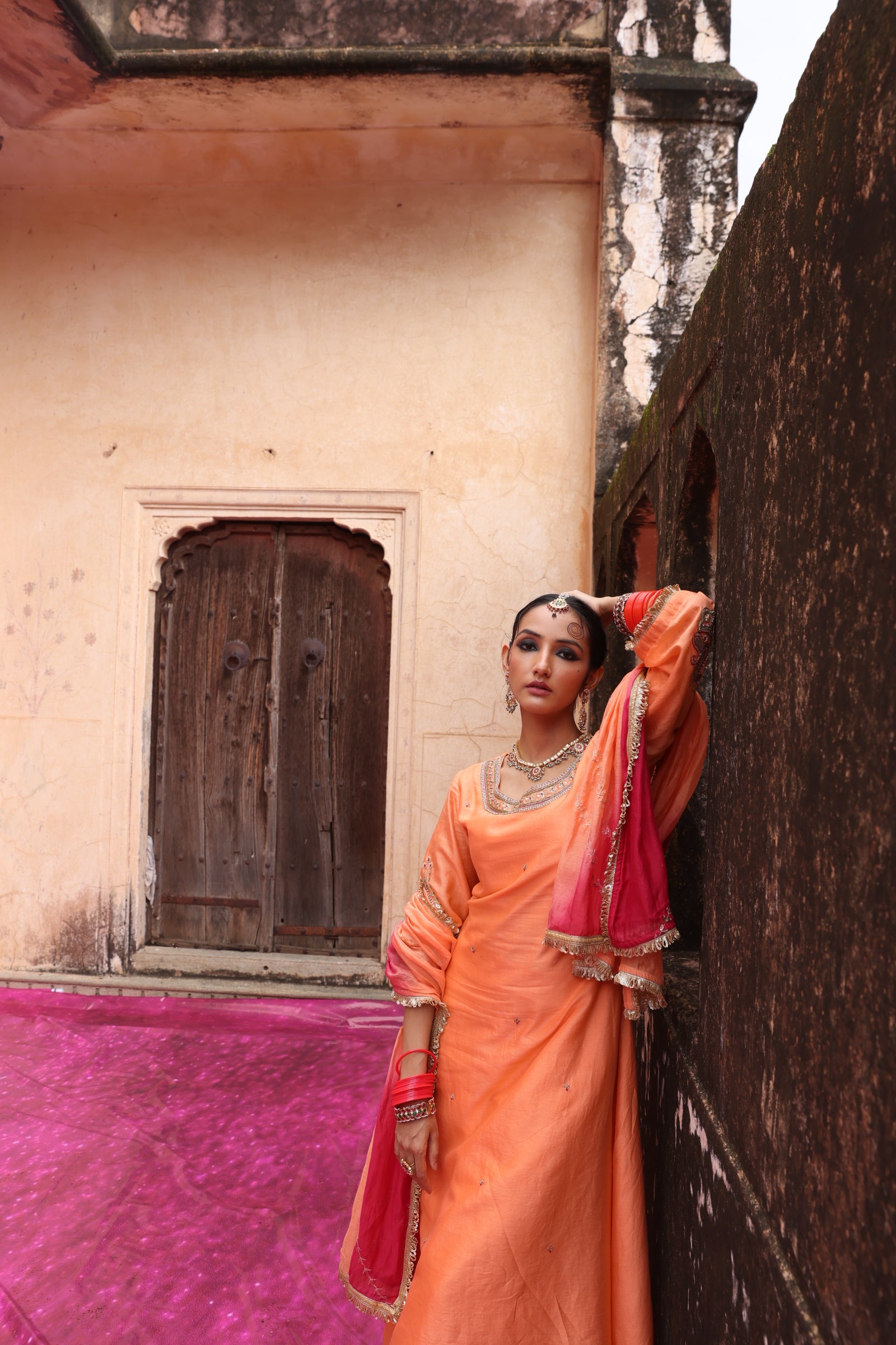 Peach Paisley Kurta Set
