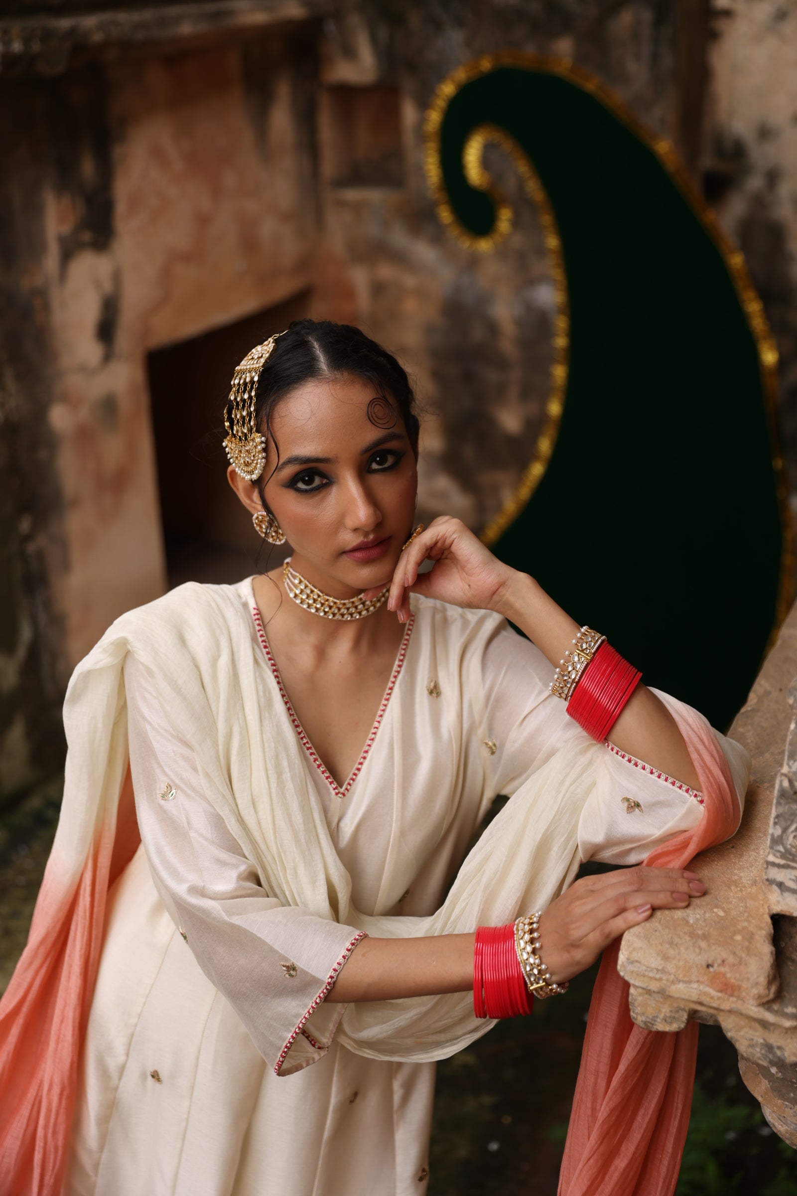 Ivory Paisley Kali Kurta Set