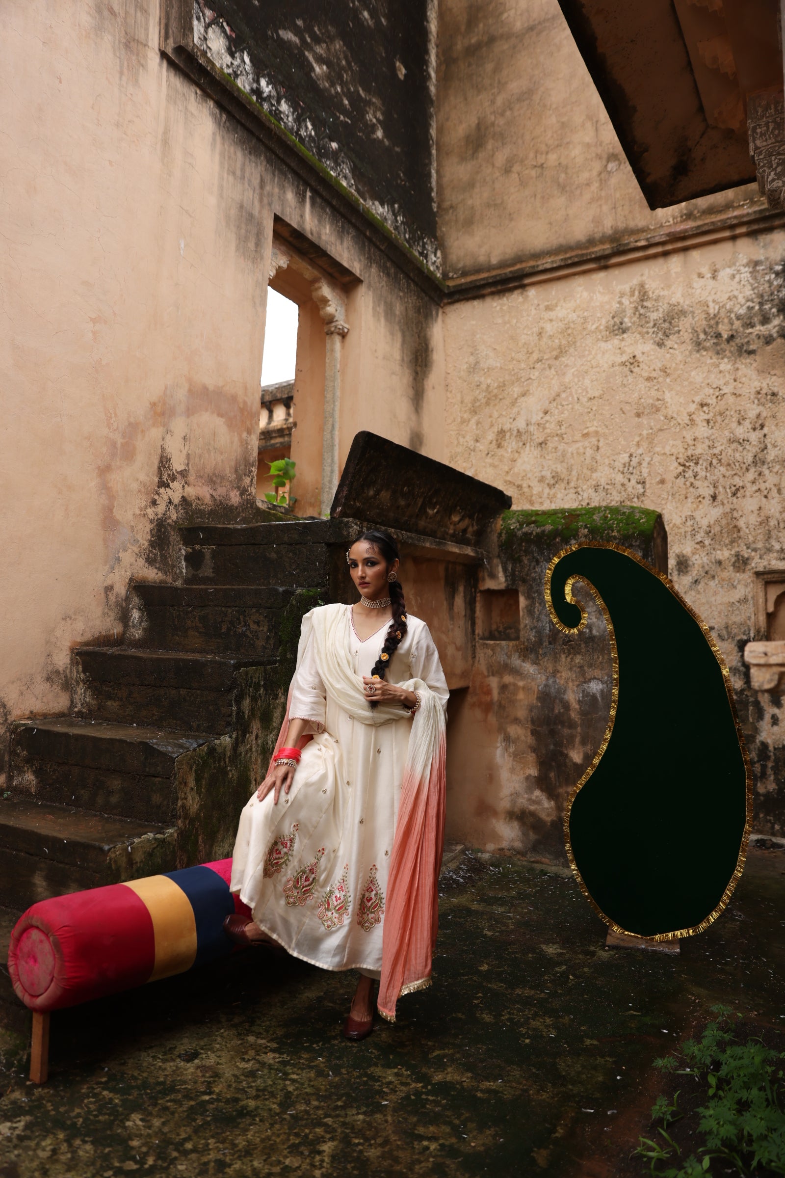 Ivory Paisley Kali Kurta Set