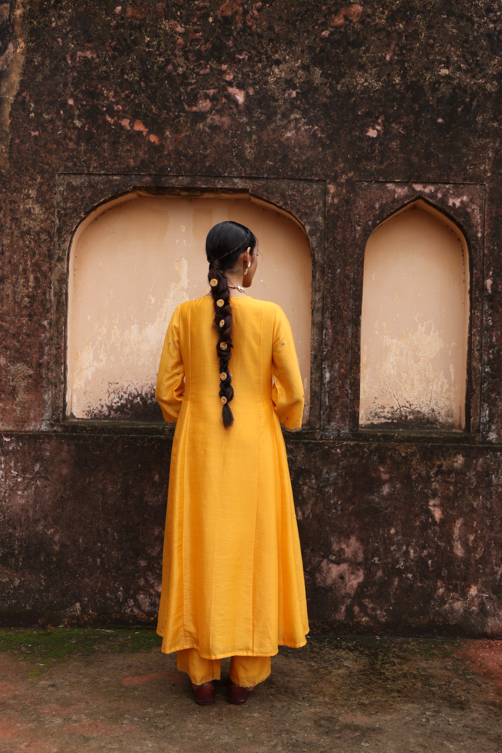 Yellow Embellished Koti Kurta Set