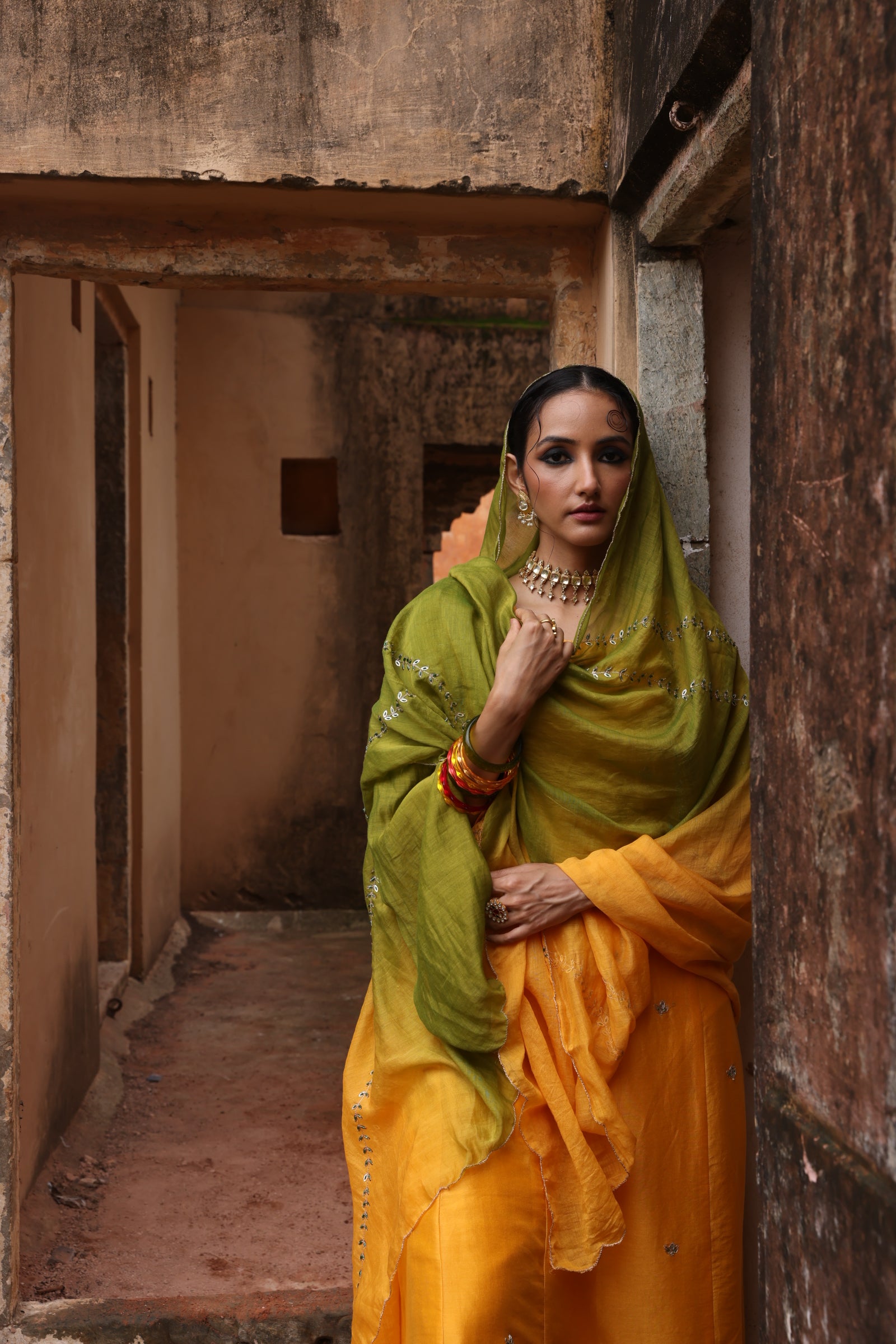 Yellow Embellished Koti Kurta Set