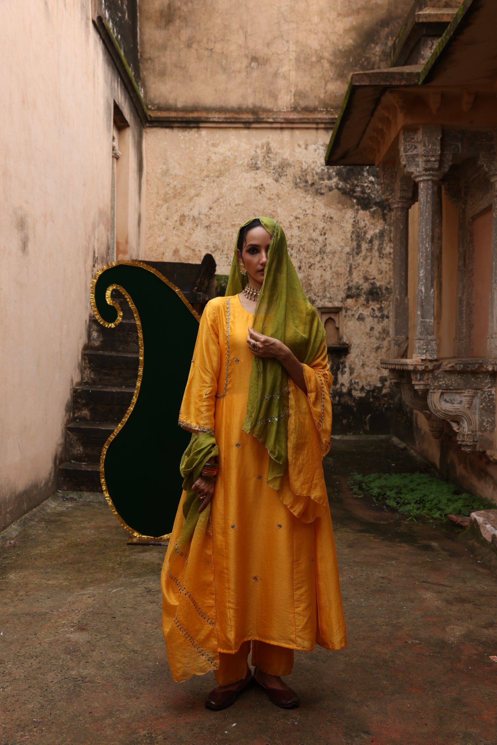 Yellow Embellished Koti Kurta Set