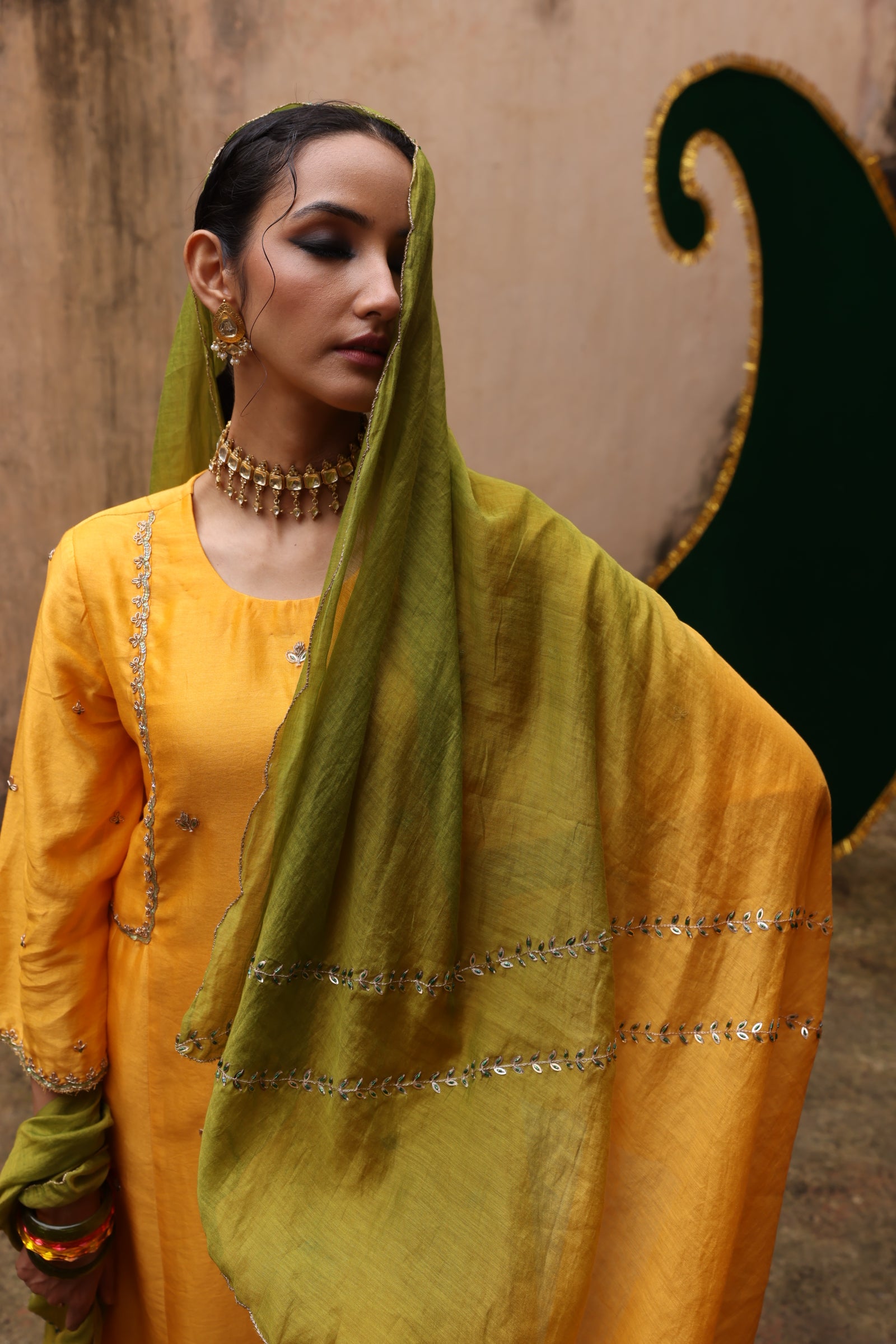 Yellow Embellished Koti Kurta Set