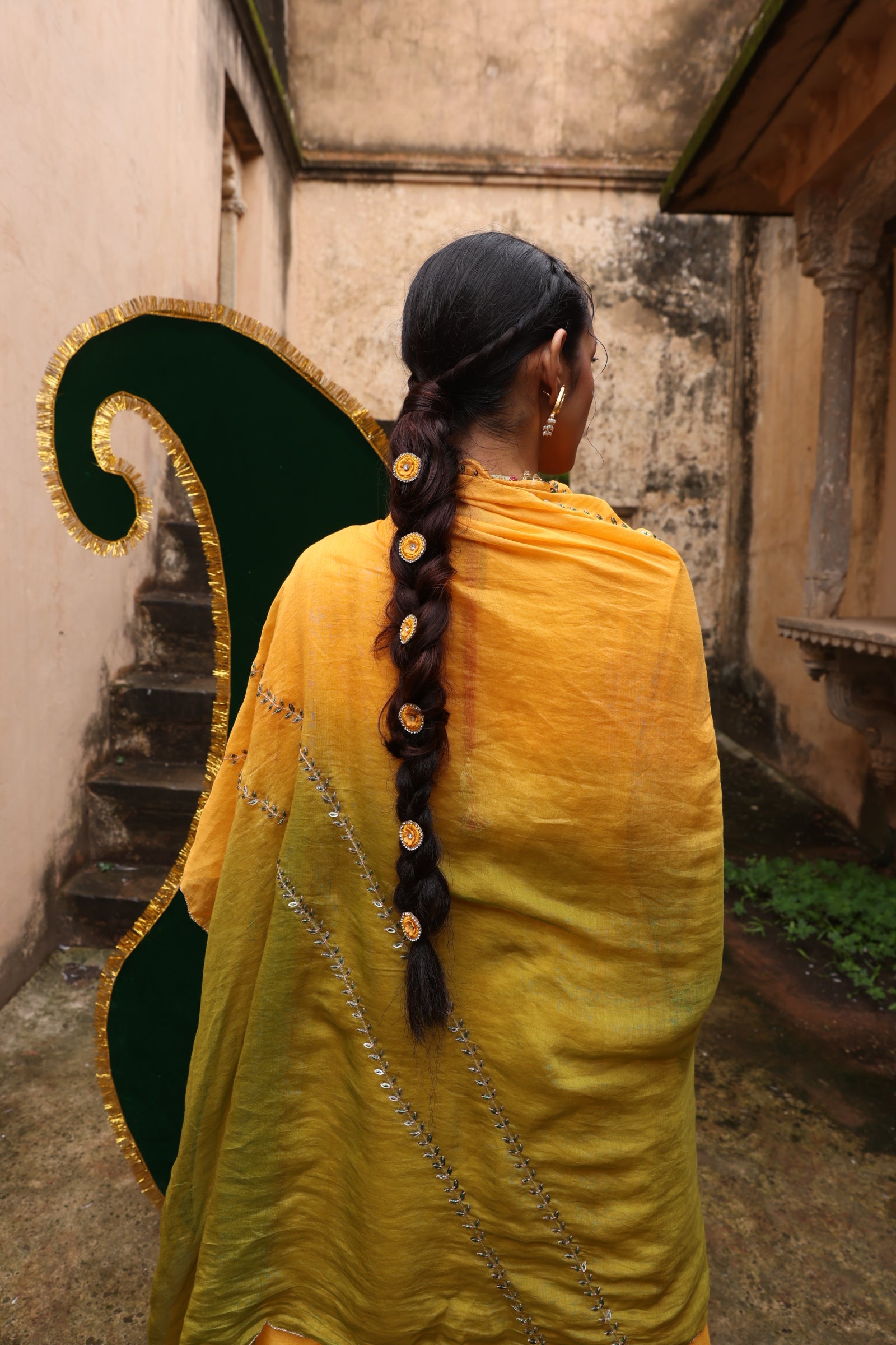 Yellow Embellished Koti Kurta Set