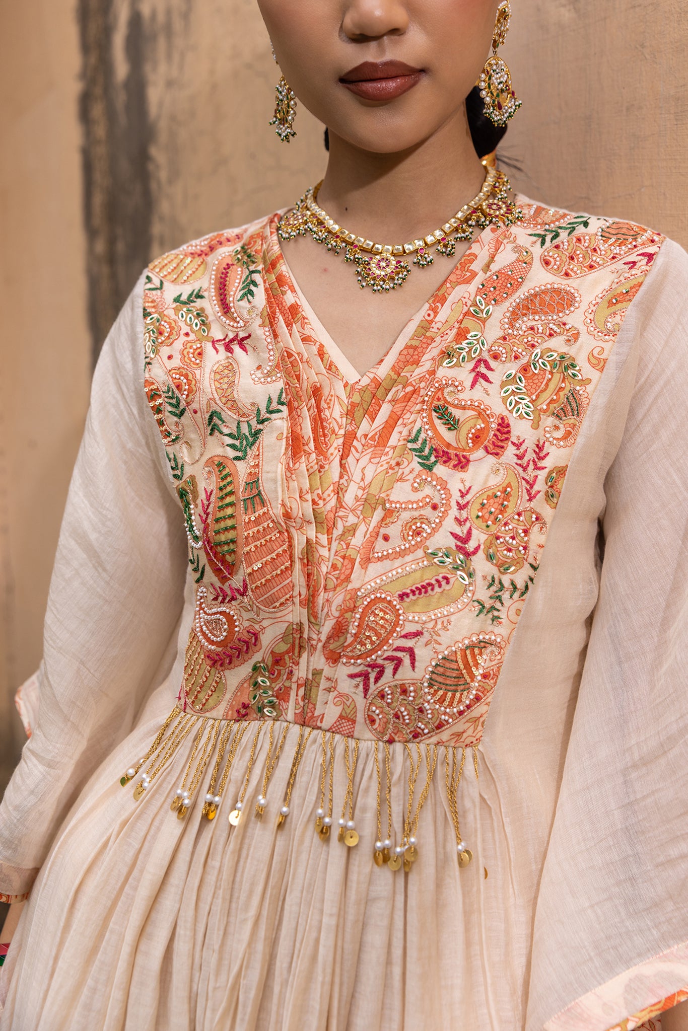 Ivory Paisley Embellished Kaftan Set