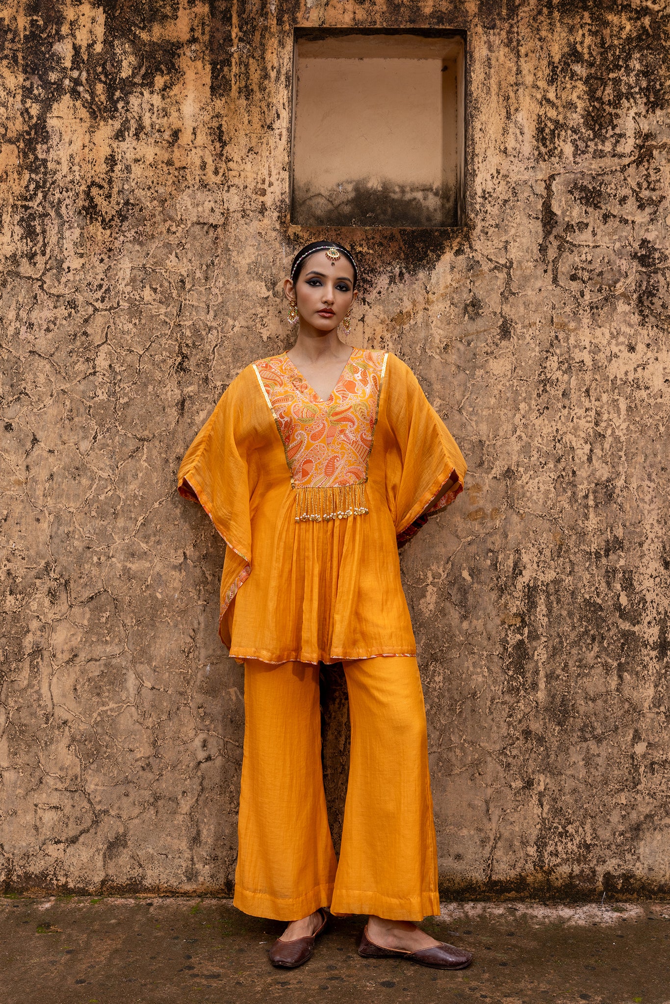 paisley tangerine short kaftan set