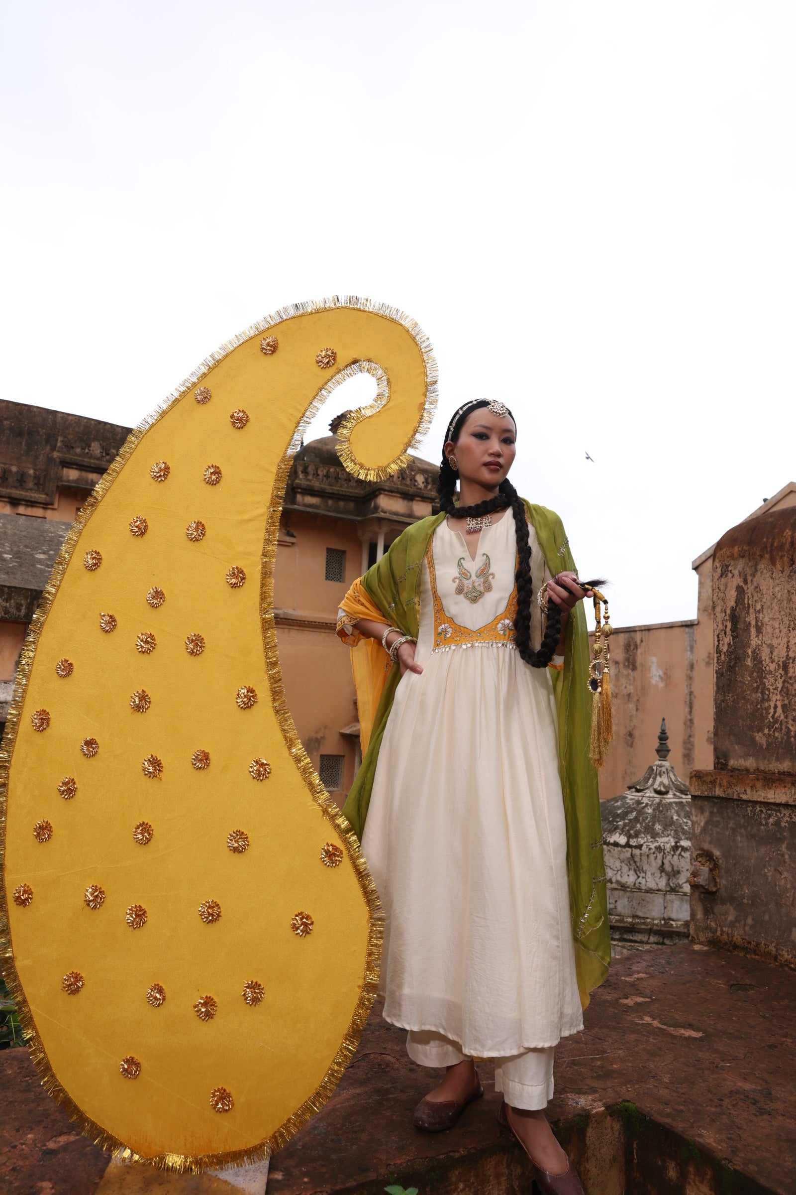 Embellished Yoke Chanderi Kurta Set
