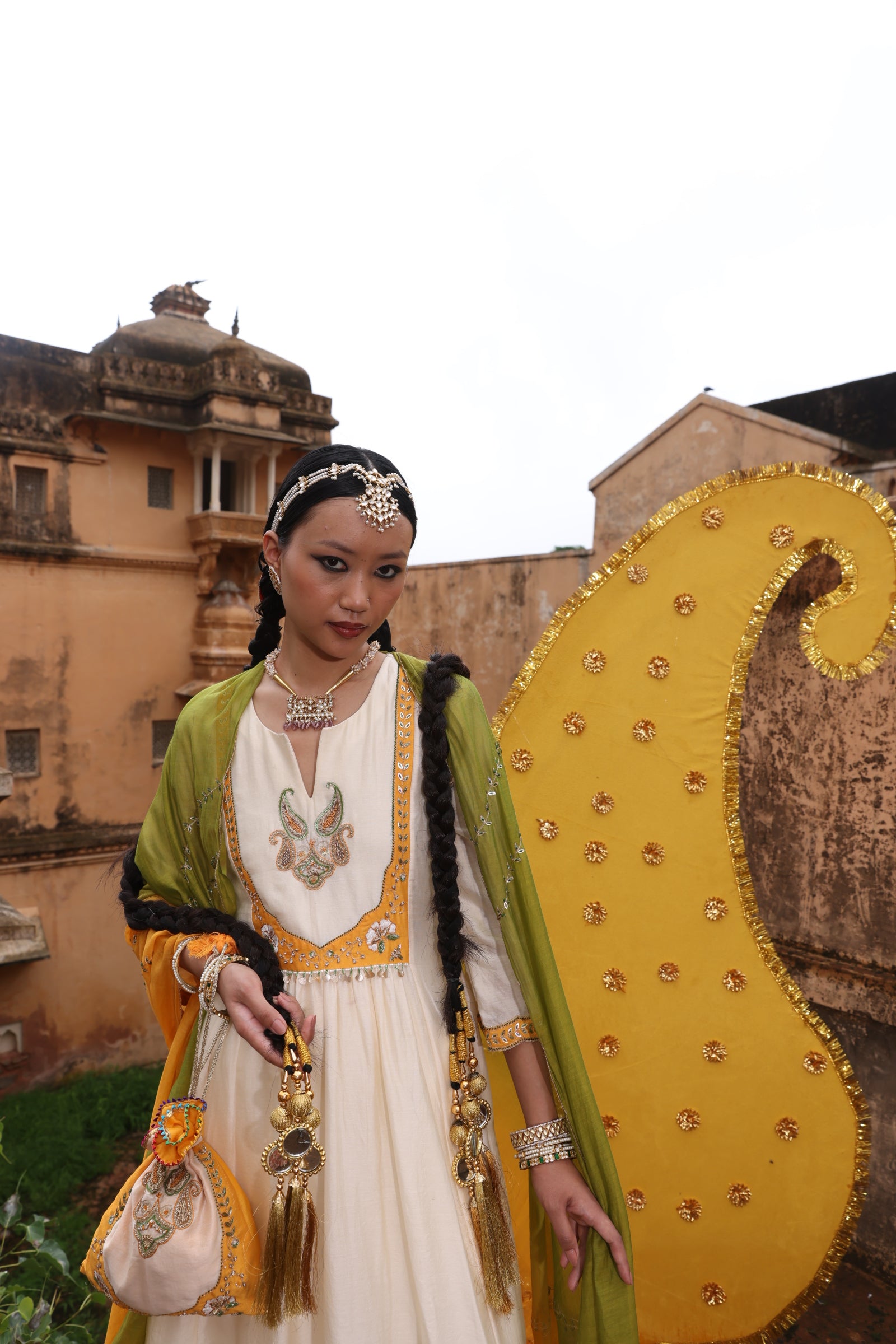 Embellished Yoke Chanderi Kurta Set