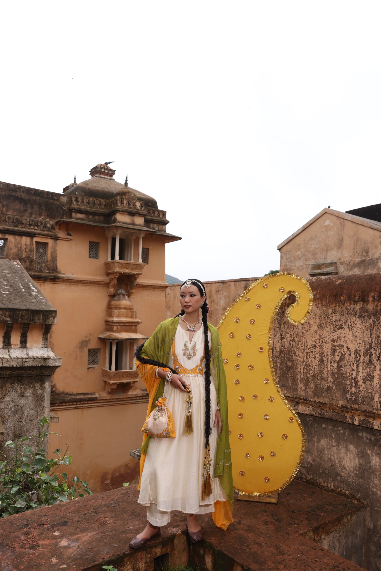 Embellished Yoke Chanderi Kurta Set
