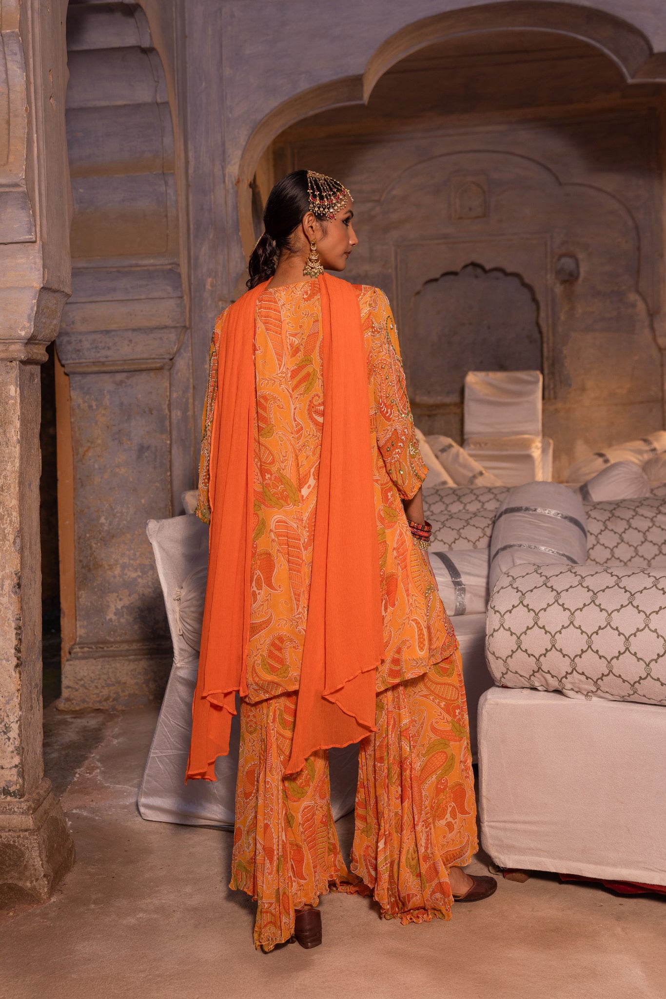 Paisley embellished sharara set- 3pcs