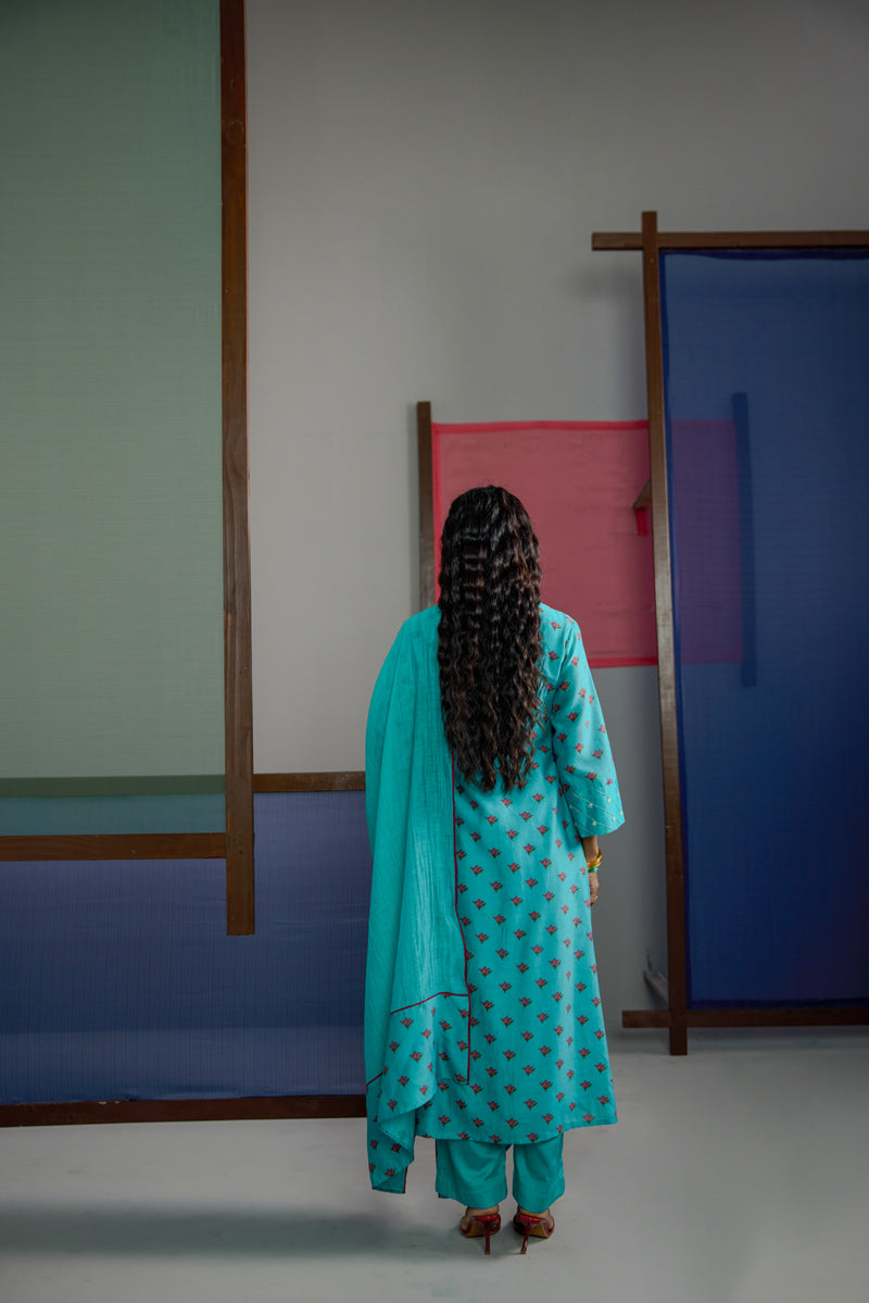 Afsana Turquoise Neck Work Kurta set