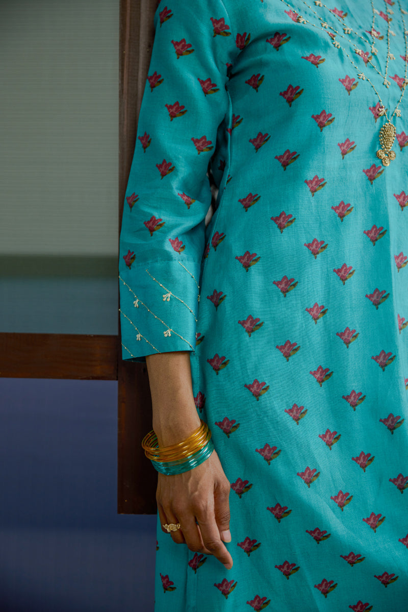 Afsana Turquoise Buti  Kurta Set