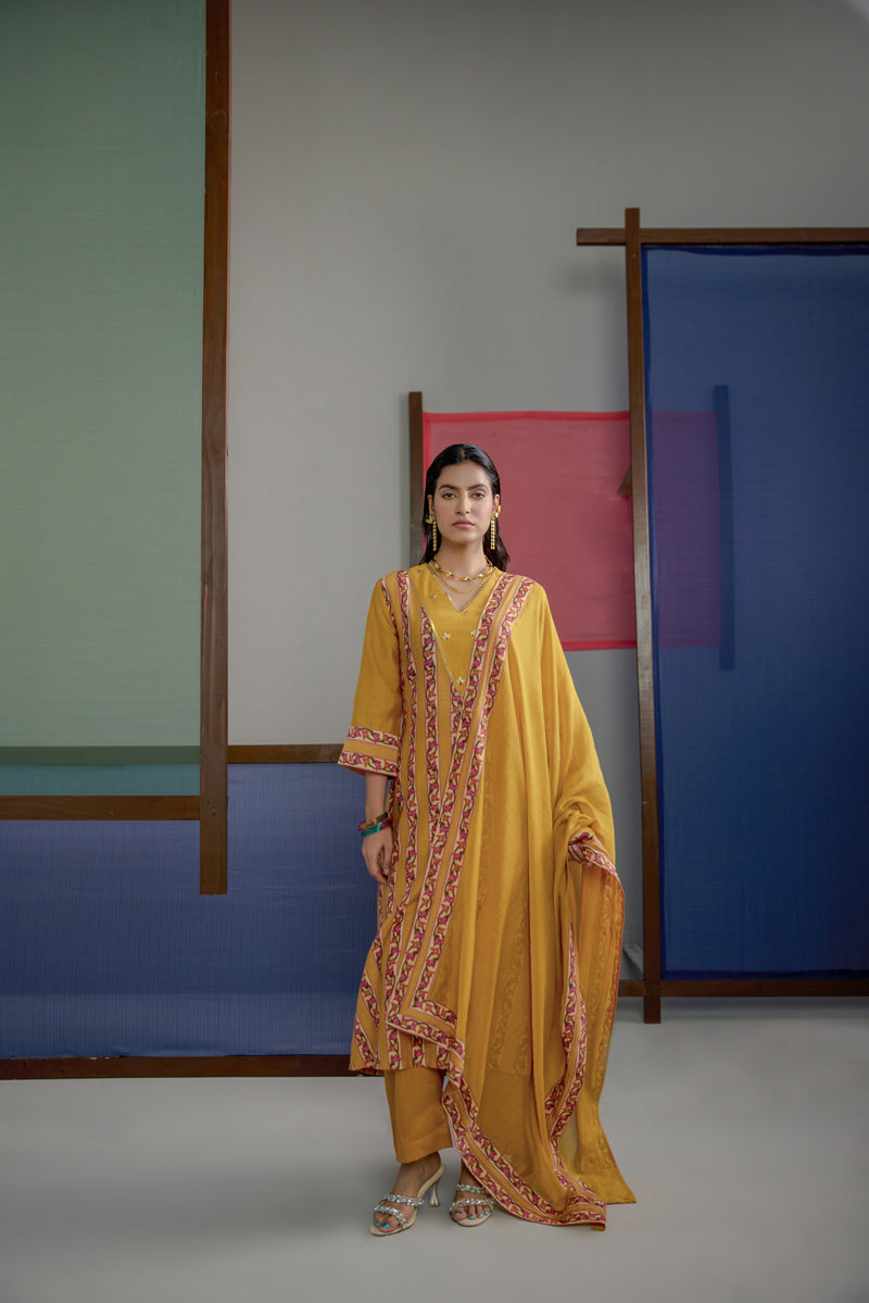 Afsana Mustard Stripe Kurta Set
