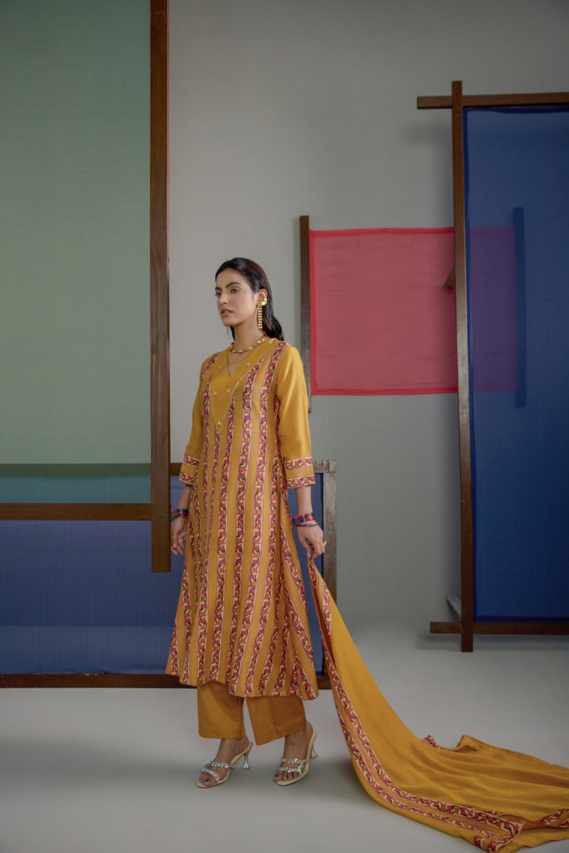 Afsana Mustard Stripe Kurta Set