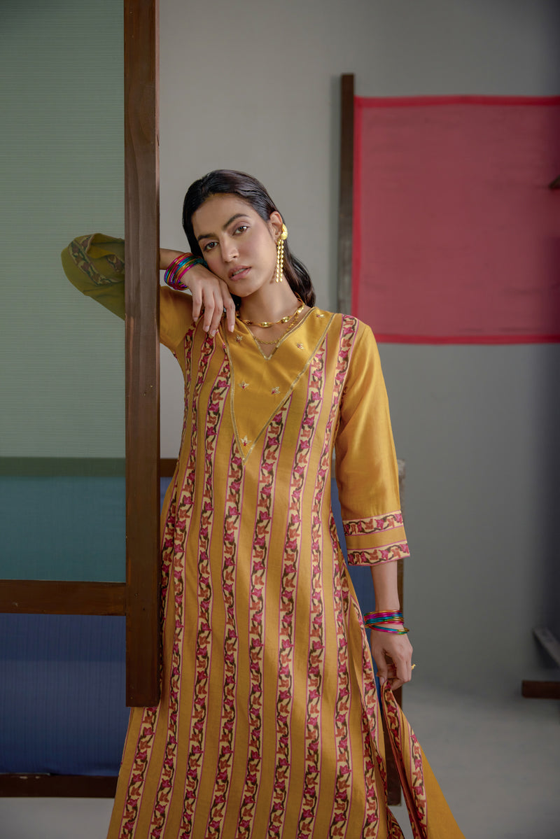Afsana Mustard Stripe Kurta Set