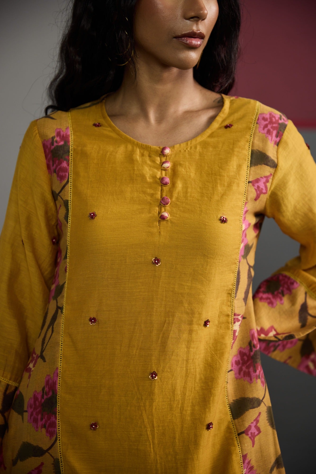 Mustard Floral Farshi Set