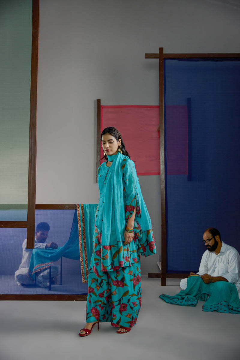 Afsana Turquoise Floral Farsi Set