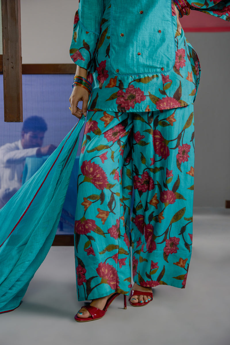Afsana Turquoise Floral Farsi Set