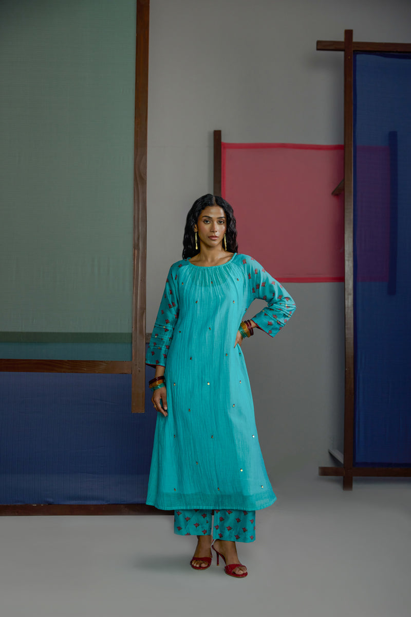 Afsana Turquoise Raglan Set