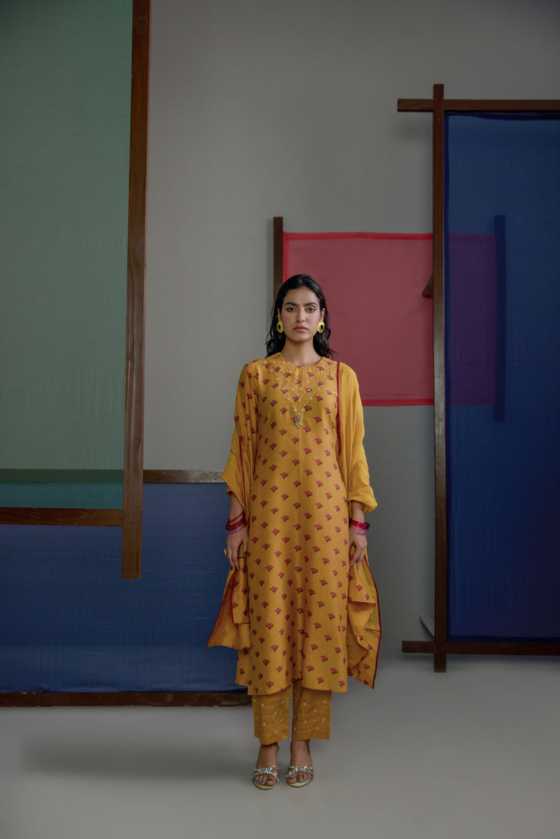 Afsana Mustard Neck Work Kurta set