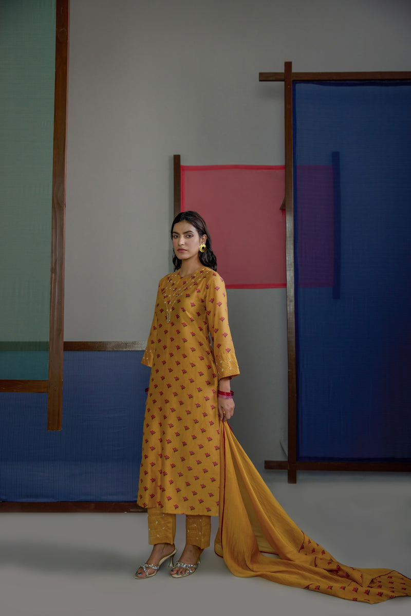 Afsana Mustard Neck Work Kurta set
