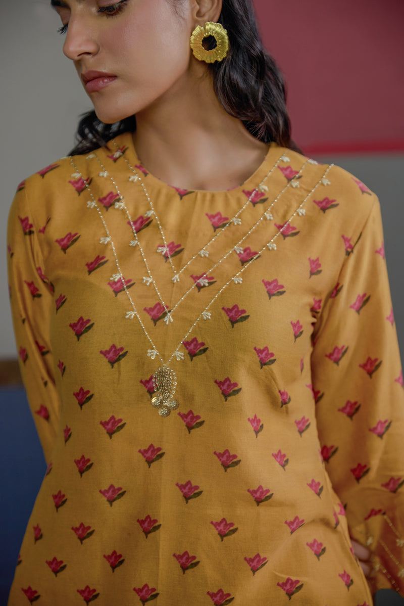 Afsana Mustard Neck Work Kurta set